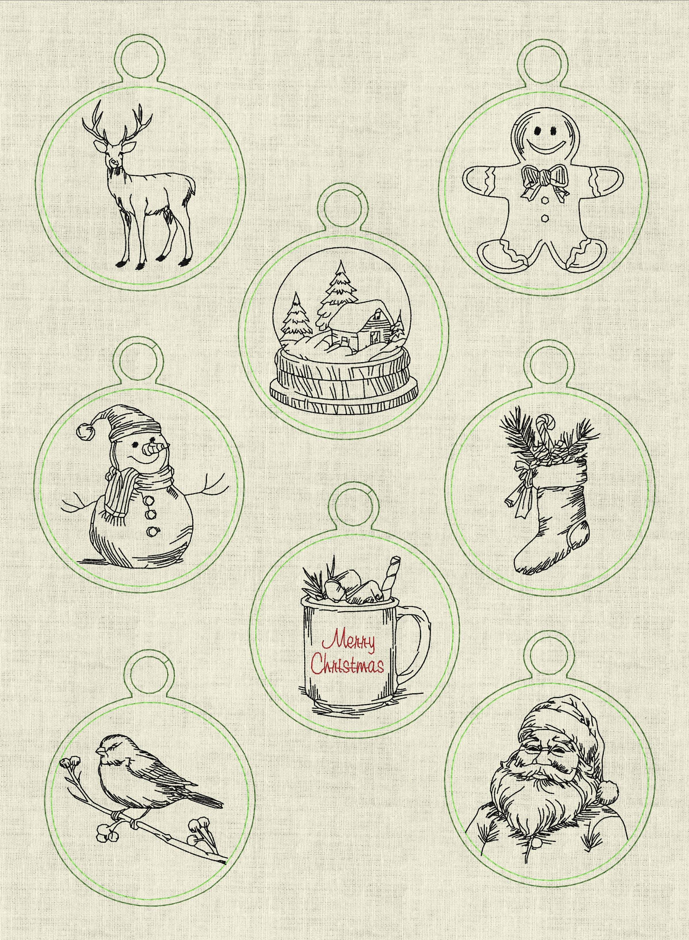 Stickdatei Weihnachten Vintage Anhänger Set 986 ITH Maschinenstickerei - Sewando