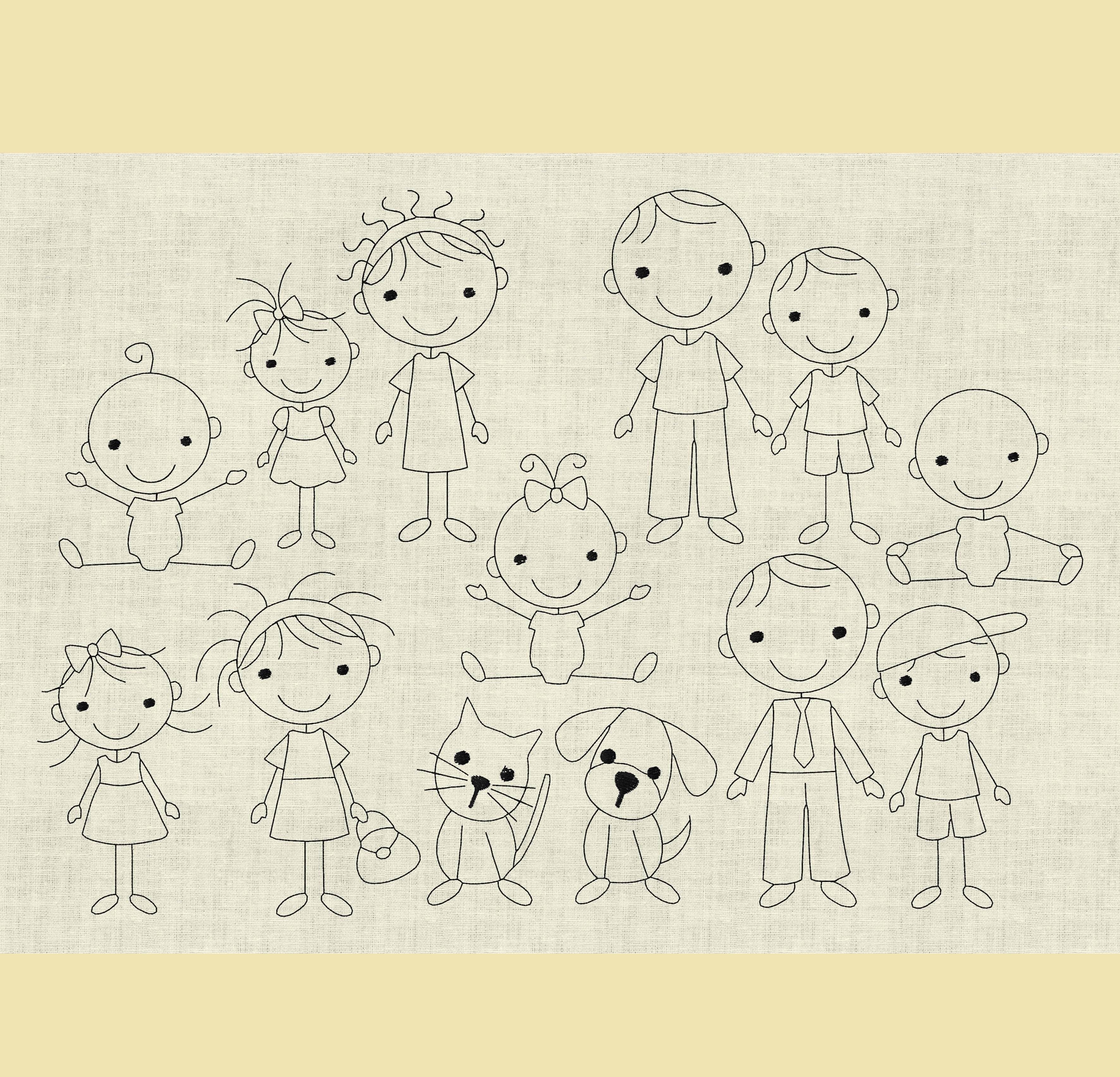 Stickdatei Strichmännchen Familie Set 196 - Sewando