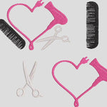Stickdatei Friseur Hairdresser Kamm Schere Herz Fön Set 601 Frisör - Sewando