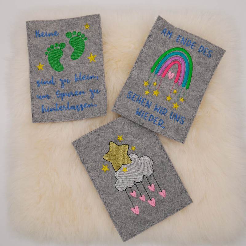 Stickdatei Set ITH Sternchenkarten Grußkarten mit Trauersprüchen für Sterneneltern + Einzelmotive - Sewando