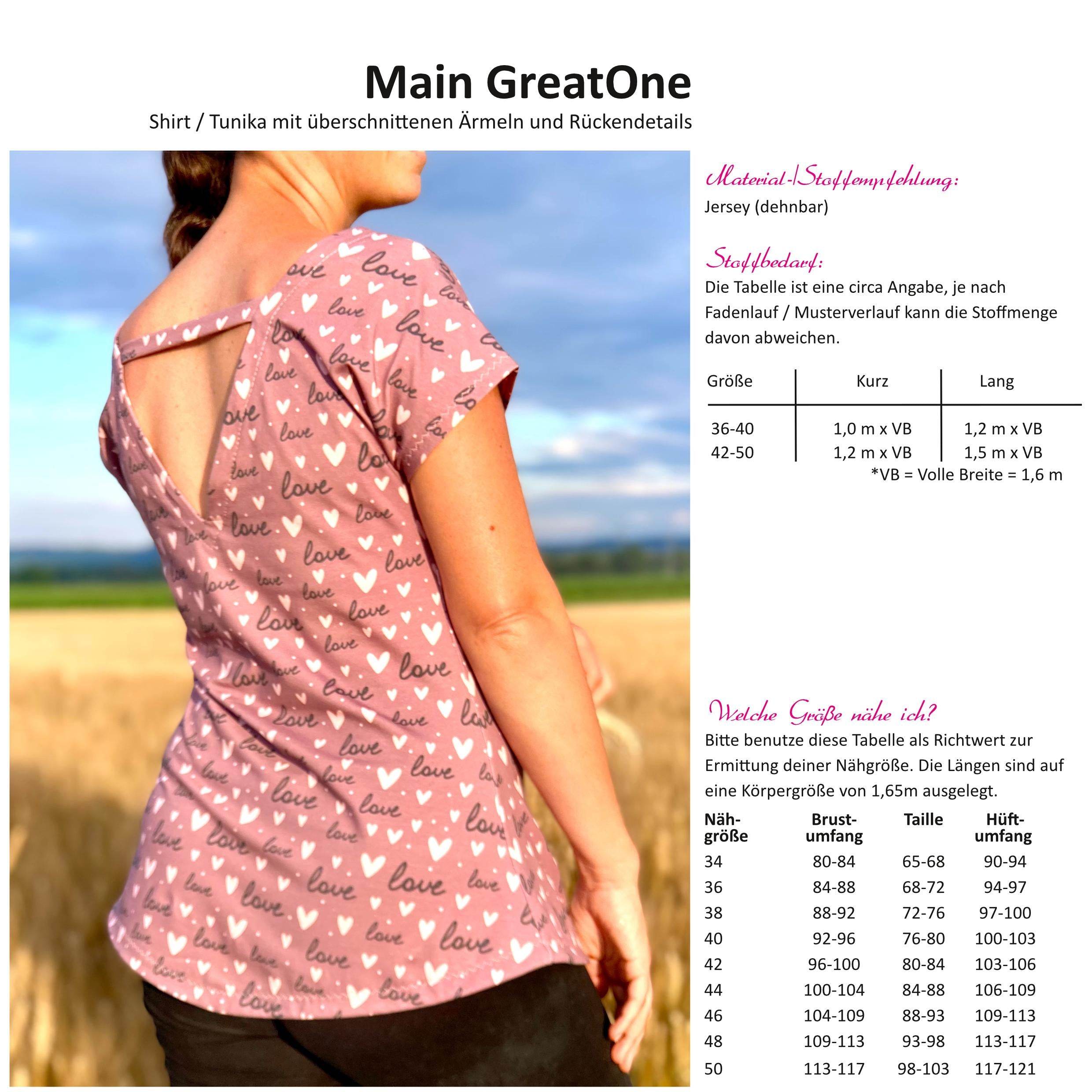 Schnittmuster Main GreatOne – Shirt / Tunika mit überschnittenen Ärmeln – 36-50 - Sewando