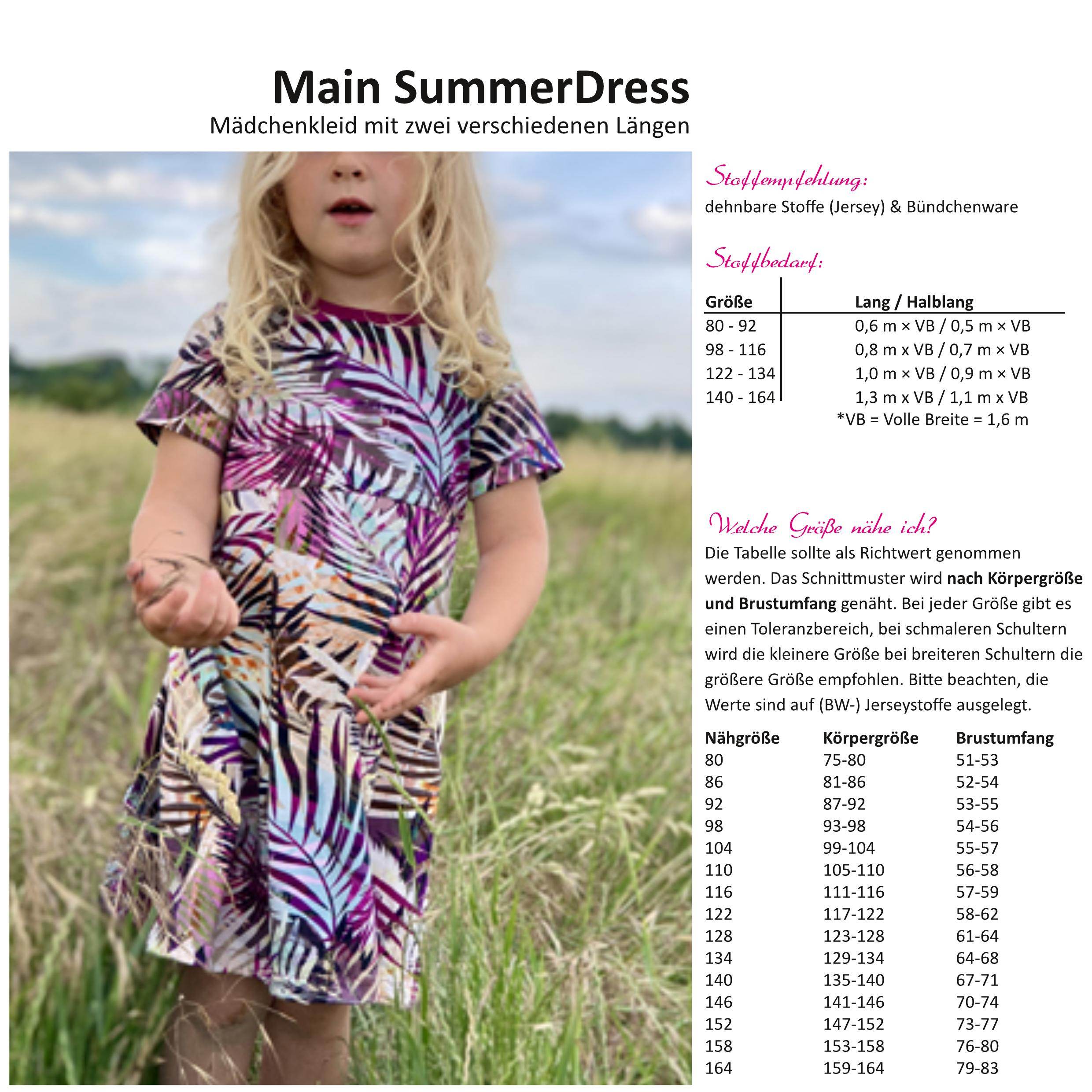 Schnittmuster Main SummerDress halblanges &/ langes Sommerkleid - Gr. 80-164 - Sewando