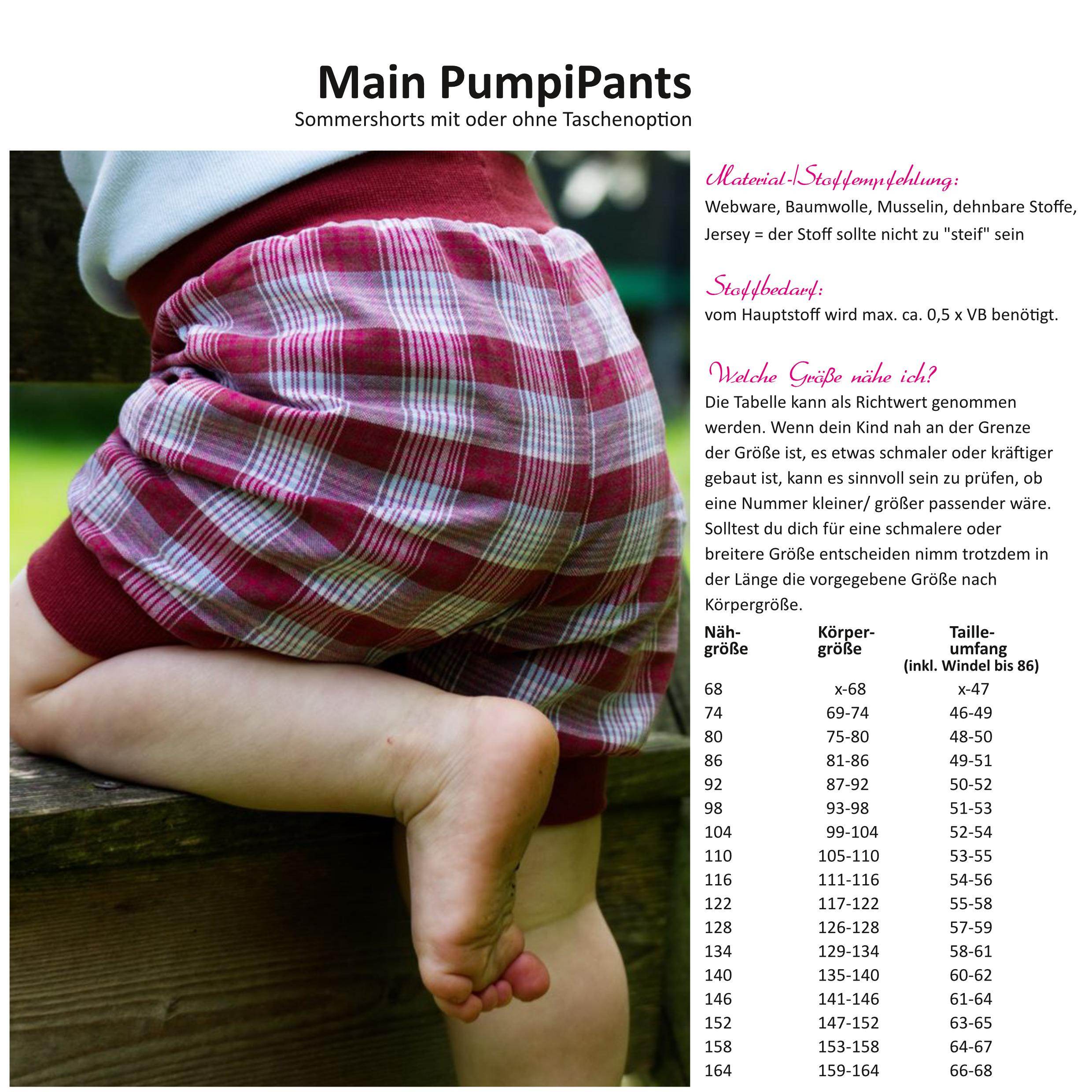 Schnittmuster Main PumpiShorts - Kindershorts mit/ohne Taschen - Gr. 68-164 - Sewando