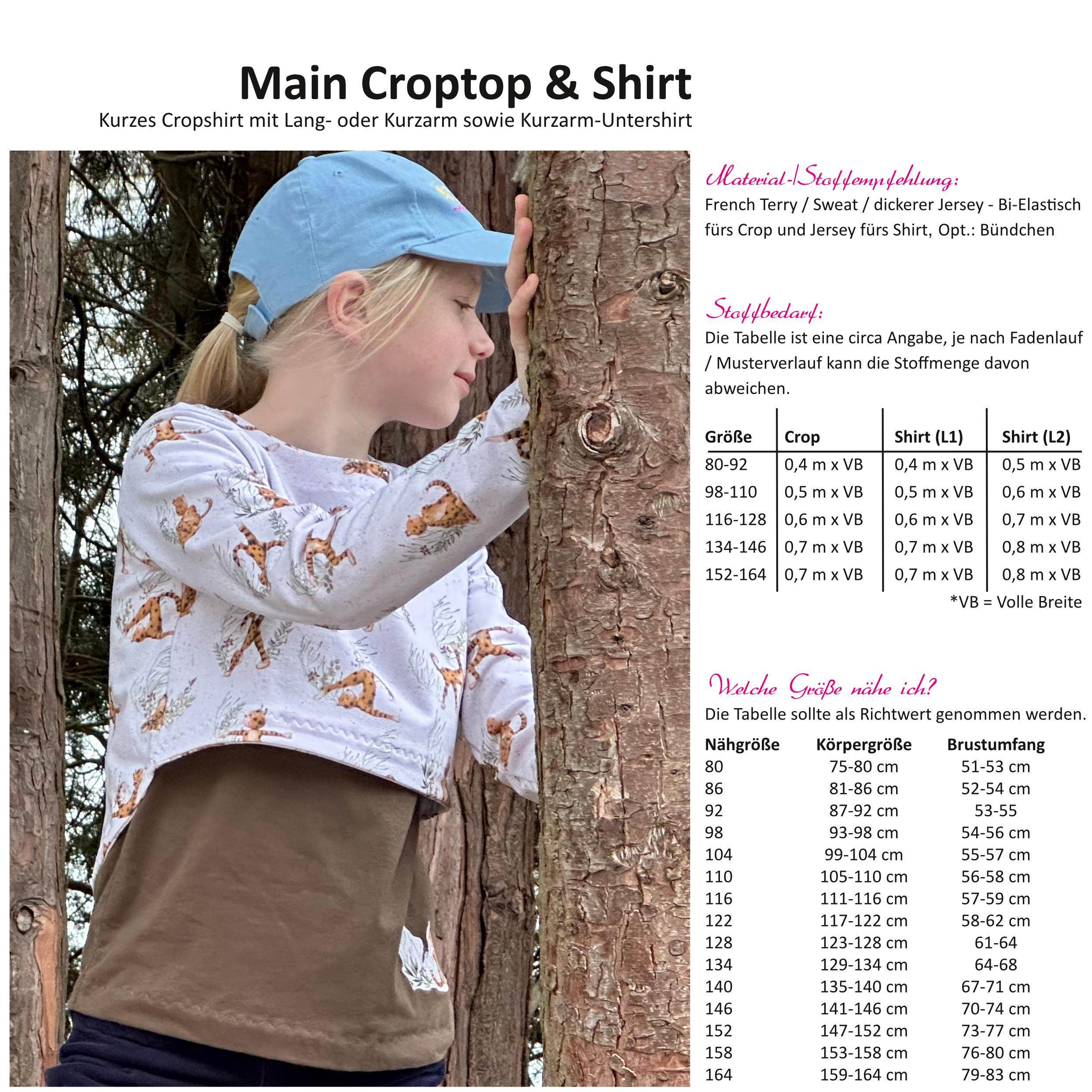 Schnittmuster Main Crop & Shirt- Kurzpullover & Shirt – Gr. 80-164 - Sewando