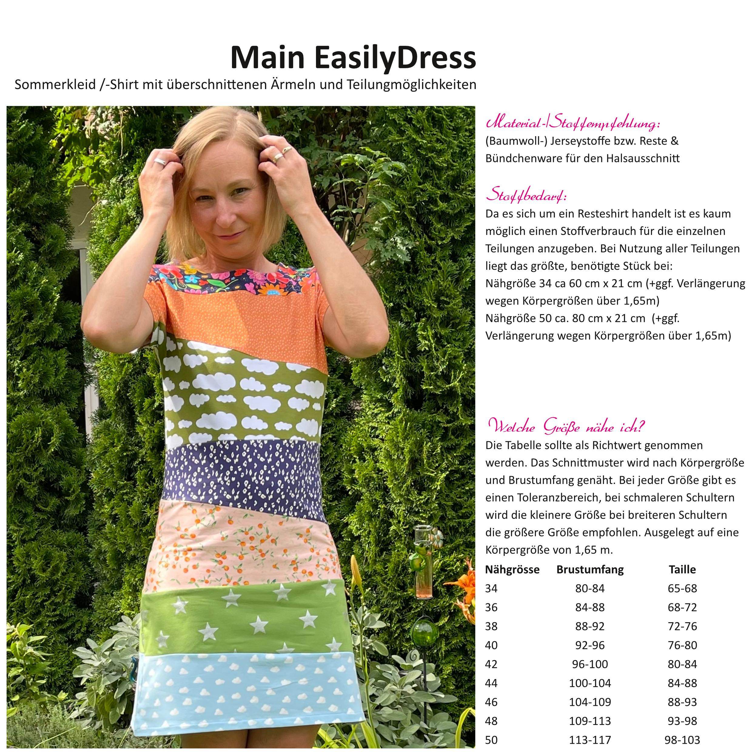 Schnittmuster - Main EasilyDress - Sommerkleid, überschnittene Ärmel -Gr. 34-50 - Sewando