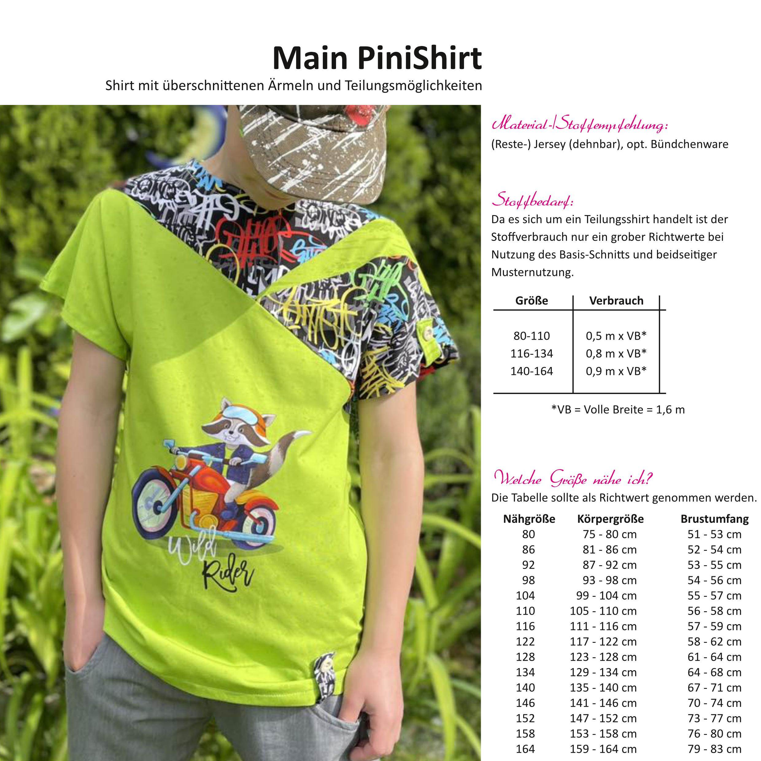 Schnittmuster Main PiniShirt - Teilungsshirt für Kinder - Größe 80-164 - Sewando