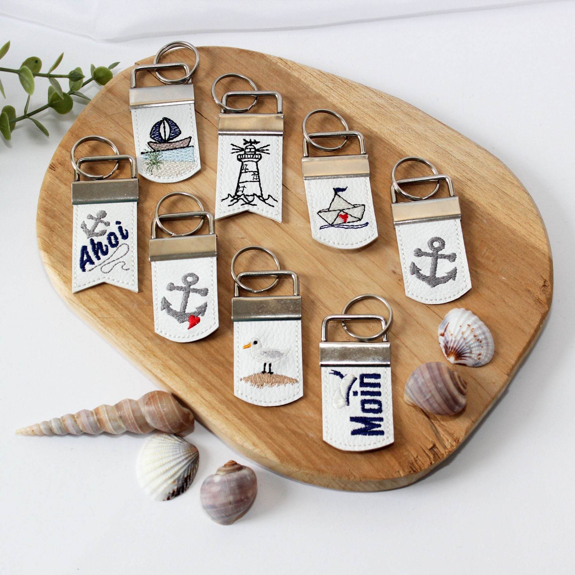 Stickdatei maritim Schlüsselanhänger SET mit Möwe Boot Anker - Sewando