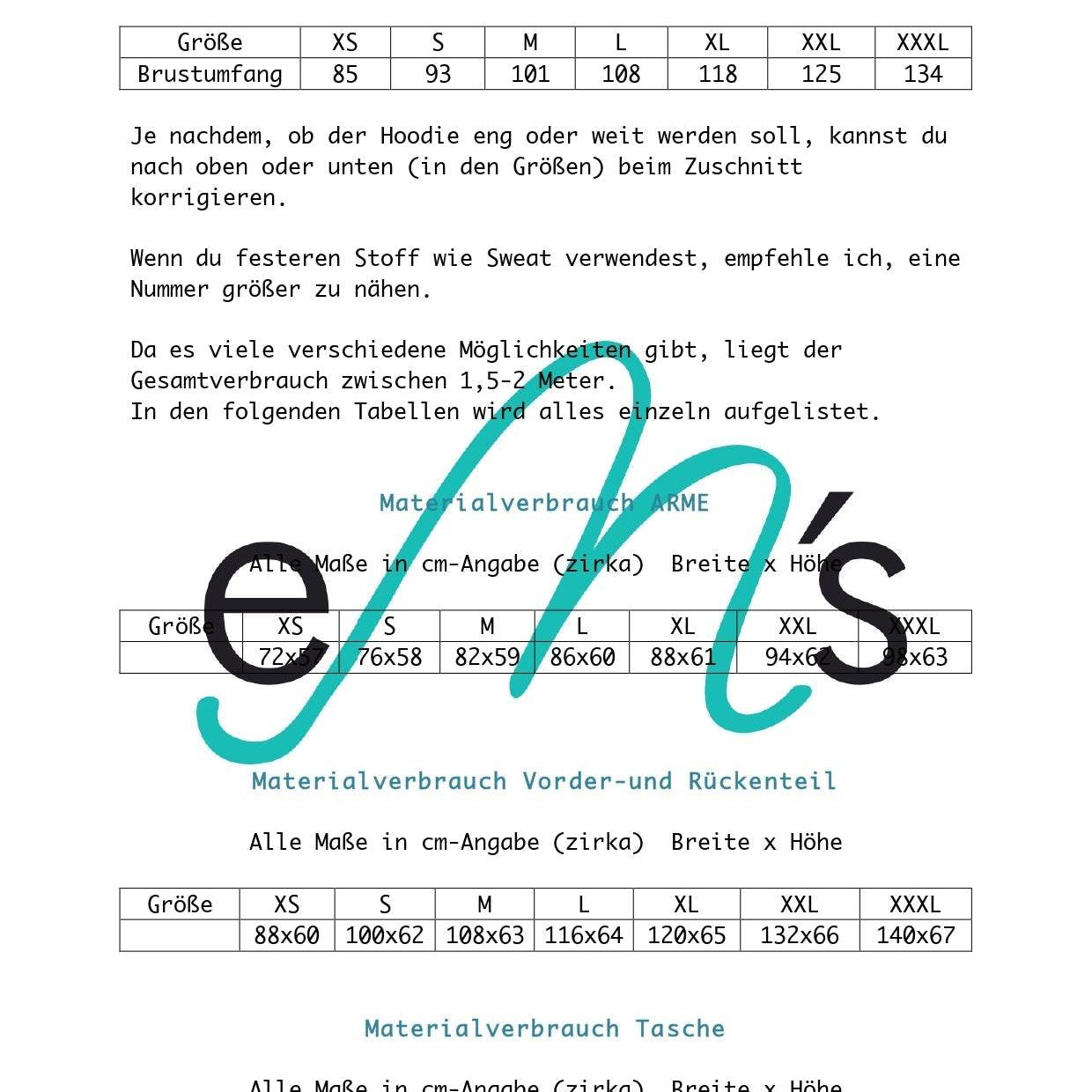 Schnittmuster Hoodie JOLINE Gr. XS-XXXL+ gratis Plotterdatei : - Sewando