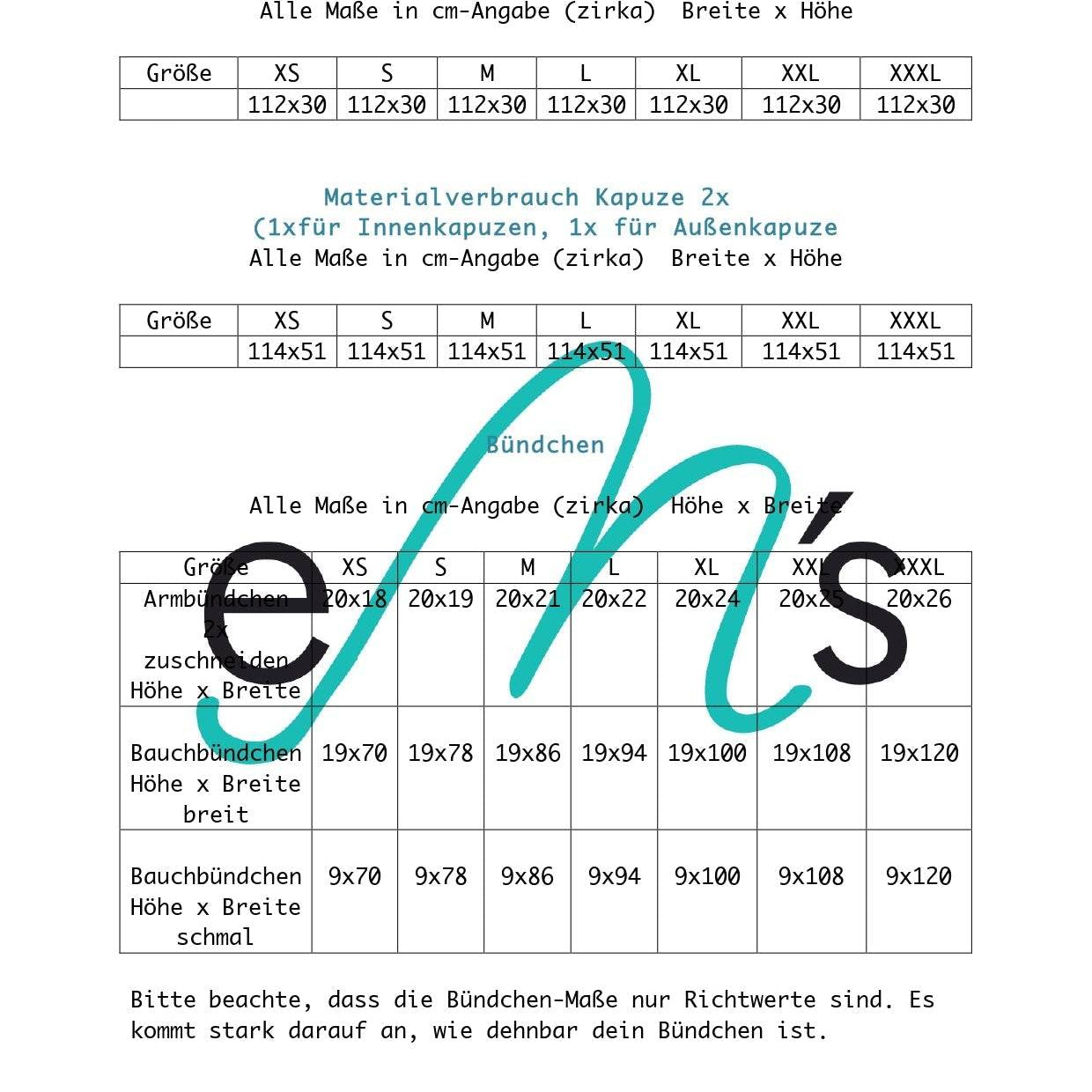 Schnittmuster Hoodie JOLINE Gr. XS-XXXL+ gratis Plotterdatei : - Sewando