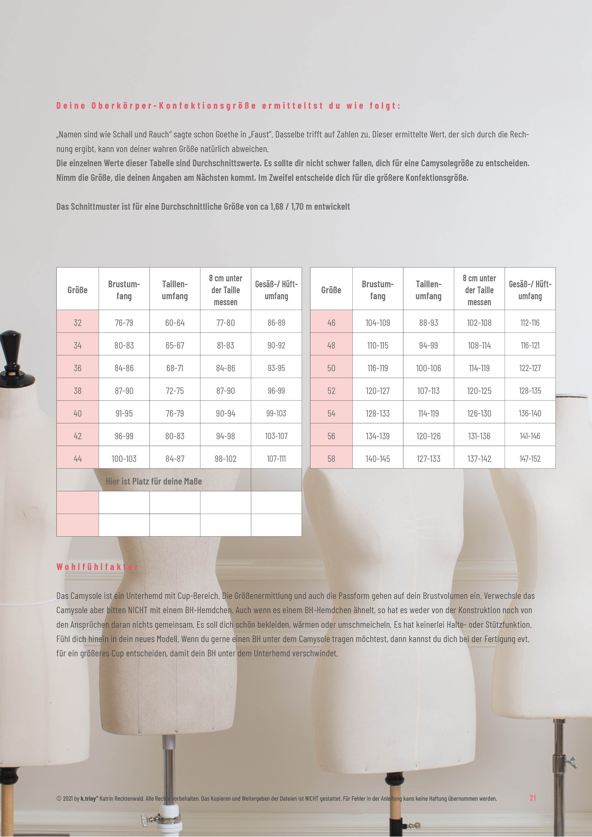 #Camysole | Camisole Top | Trägerhemdchen, Unterhemd Gr. 32-58 Cup AA bis E/F - Sewando