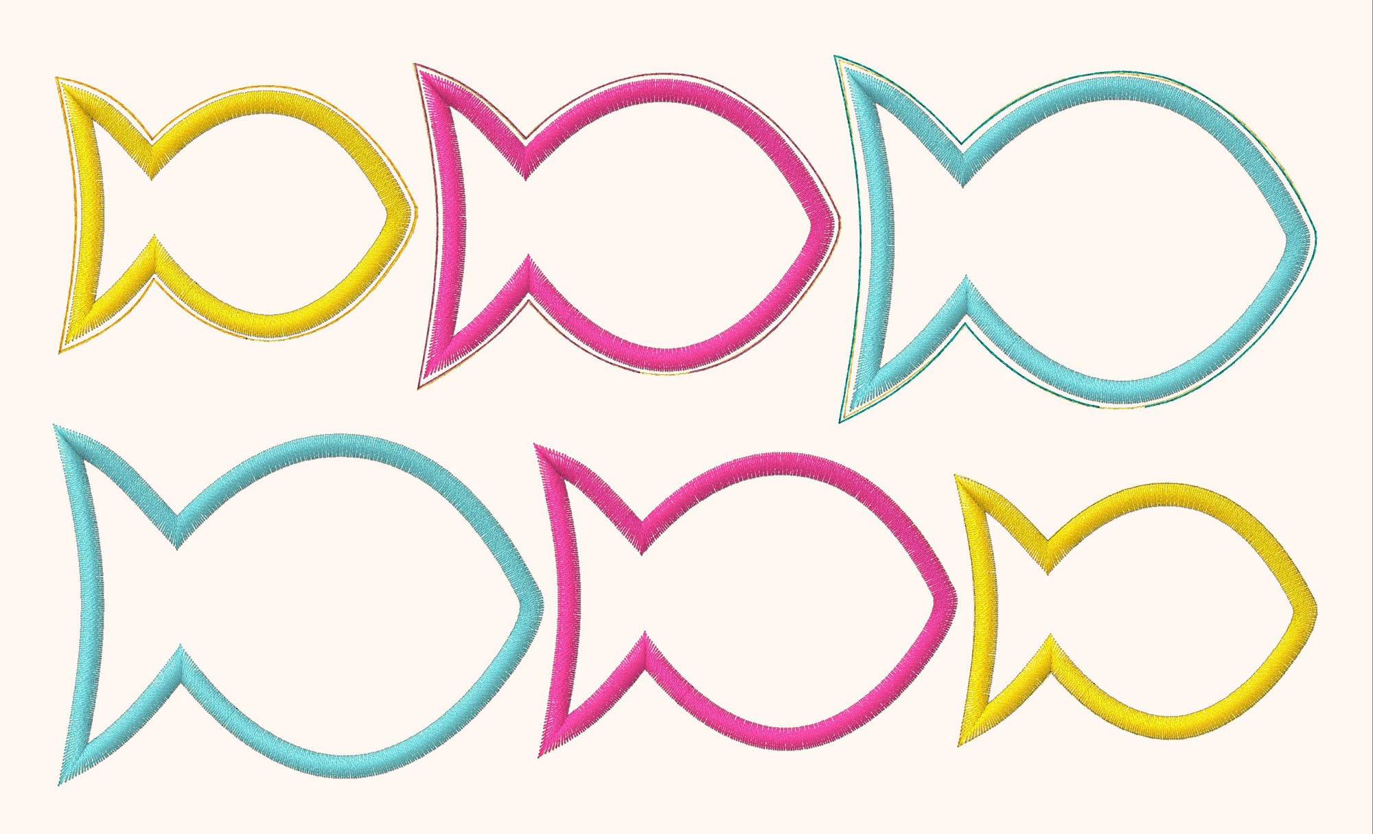 6x Stickdatei Deko Fisch ITH mit Applikation - Sewando