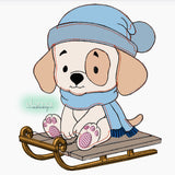 Stickdatei Schlitten Hund Freddy - Doodle Applikation Winterfreunde 5 Größen 13x18 - 20x30