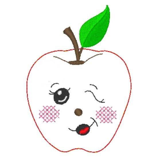 Stickdatei - 6 Äpfel mit Gesichtern (Doodle Applikation) - Sewando