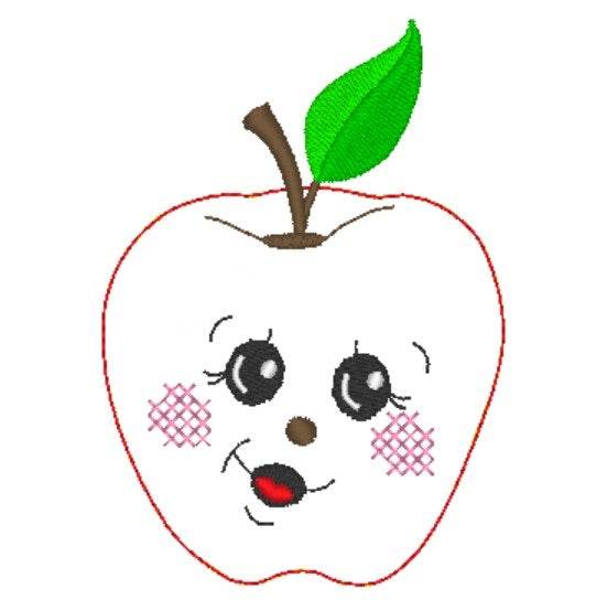 Stickdatei - 6 Äpfel mit Gesichtern (Doodle Applikation) - Sewando