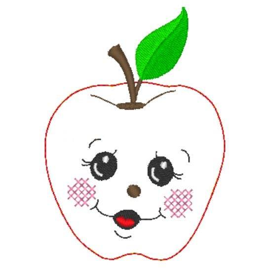 Stickdatei - 6 Äpfel mit Gesichtern (Doodle Applikation) - Sewando