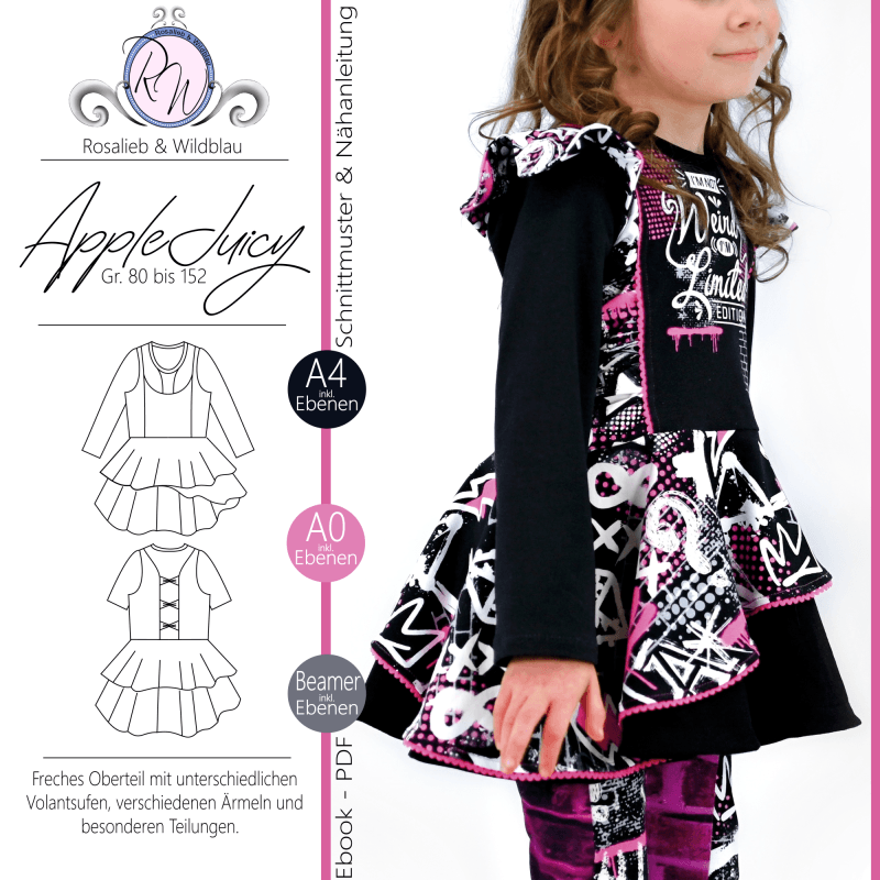 Schnittmuster Kleid AppleJuicy Gr. 80 bis 152 - Sewando