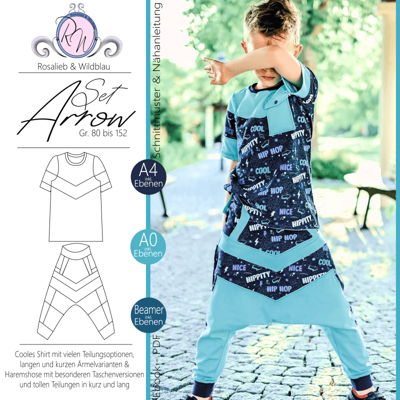 Schnittmuster Arrow Set Shirt und Hose Gr. 80 bis 152 - Sewando