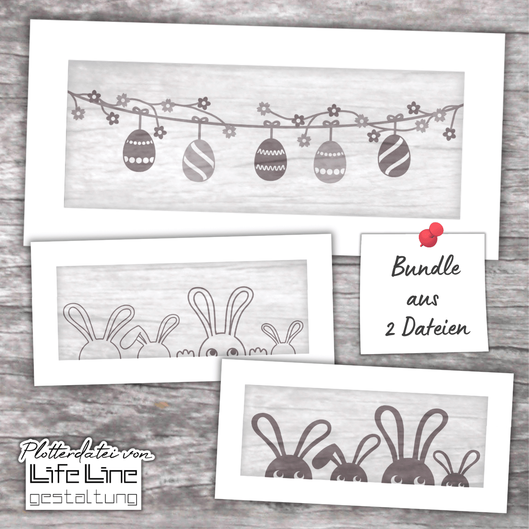 Plotterdateien-Bundle OSTERGIRLANDE + HASENOHREN svg + dxf - Sewando