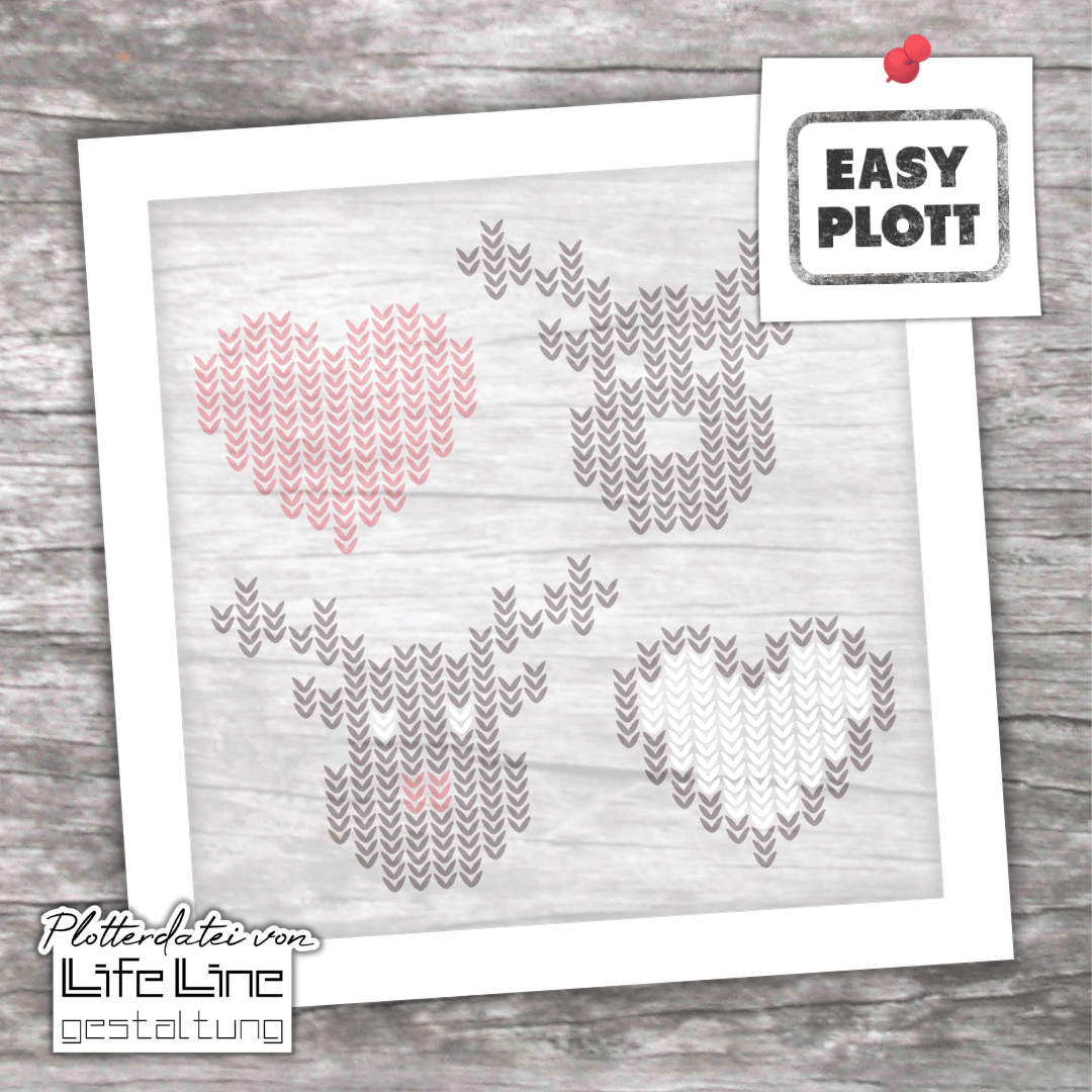 Plotterdatei STRICKMOTIVE RENTIER + HERZ svg + dxf - Sewando