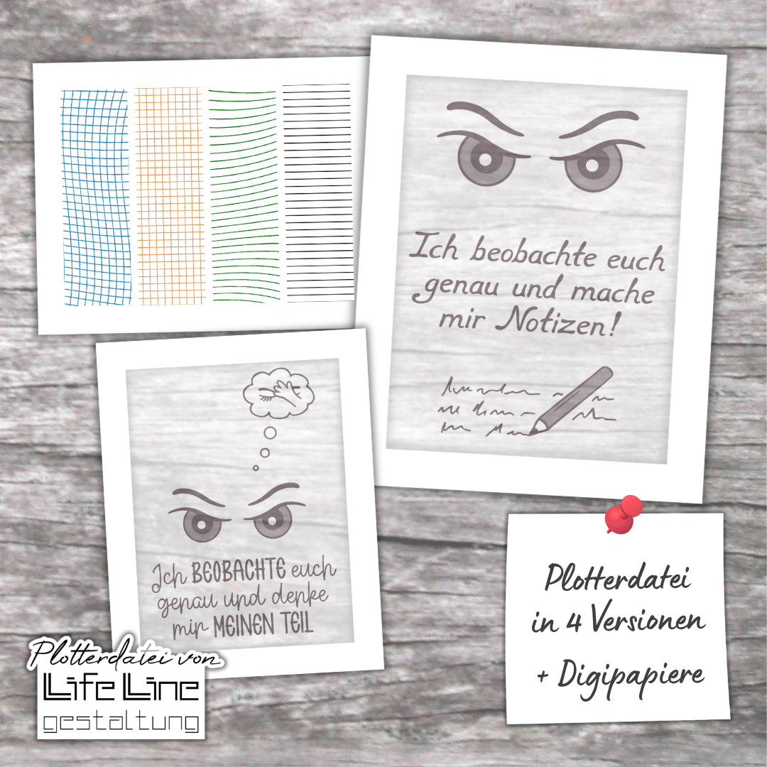 Plotterdatei ICH BEOBACHTE EUCH svg + dxf + Digipapiere - Sewando