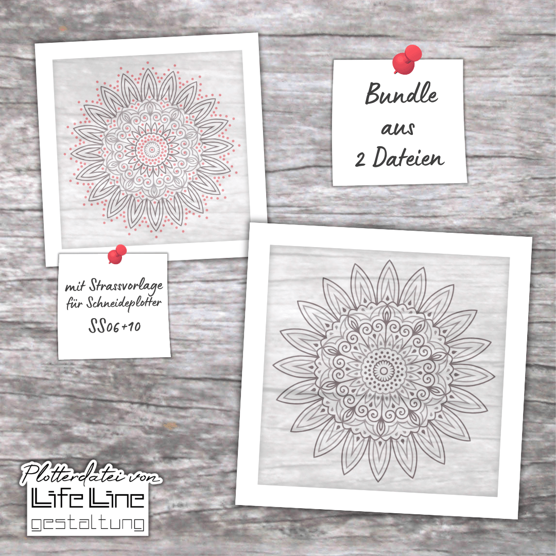 Plotterdateien-Bundle BLUMEN-MANDALA STRASS svg + dxf - Sewando