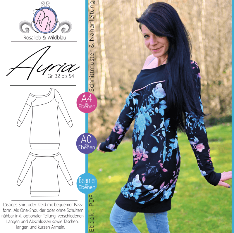 Schnittmuster Pullover/ Kleid Auria Gr. 32 bis 54 - Sewando