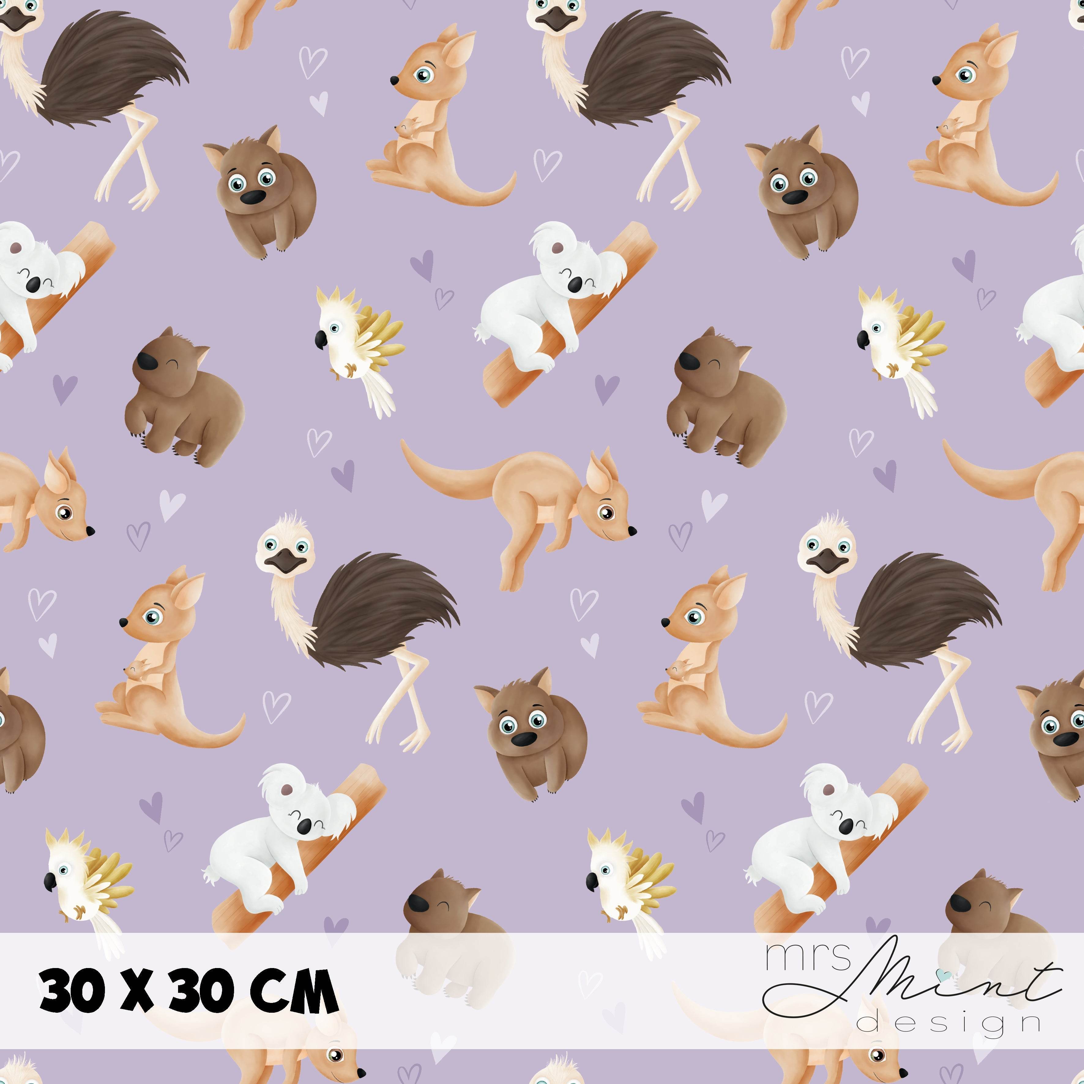 Stoffdesign - G'Day Mate Australien - alle Tiere flieder - nicht exkusiv - Sewando