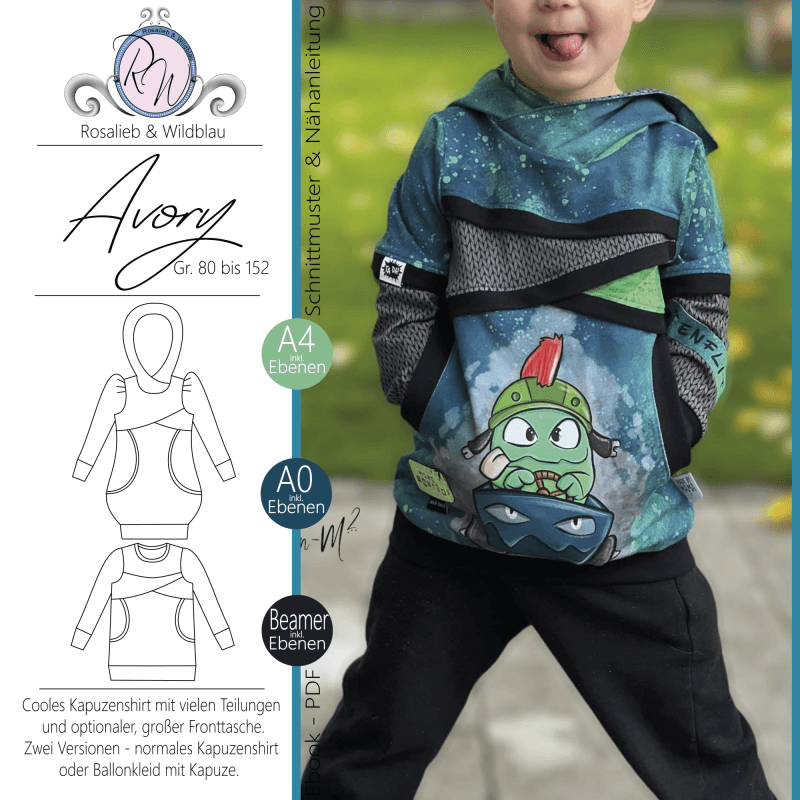 Schnittmuster Hoodie Avery Gr. 80 bis 152 - Sewando