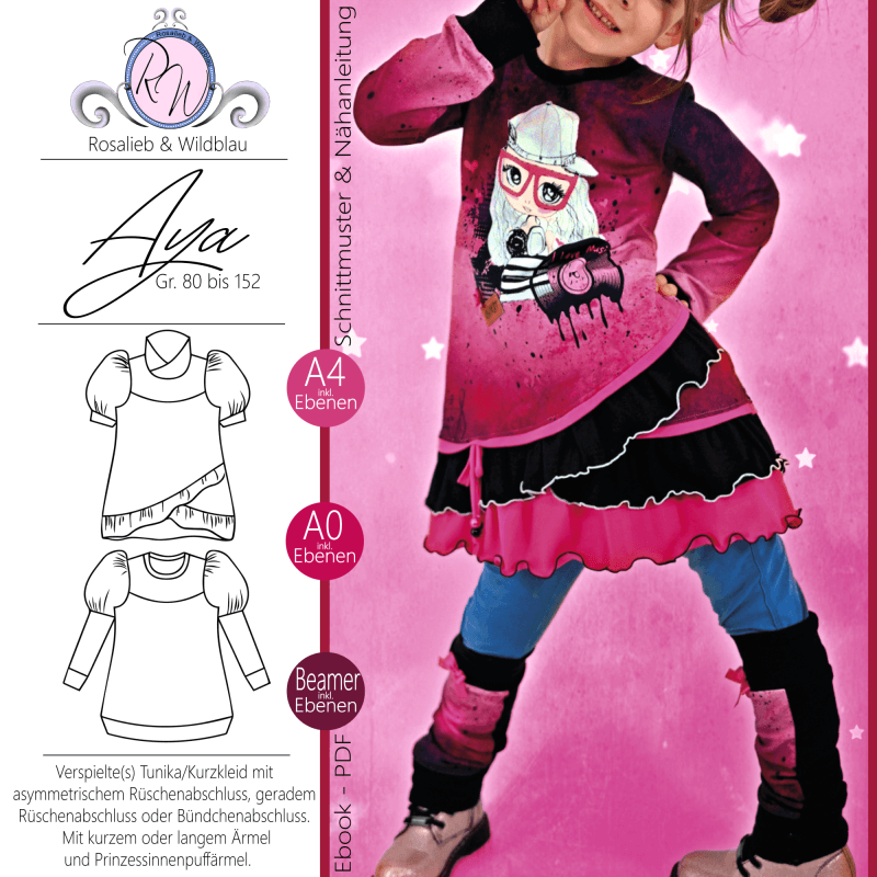 Schnittmuster Aya Pullover Kleid Gr. 80 bis 152 - Sewando
