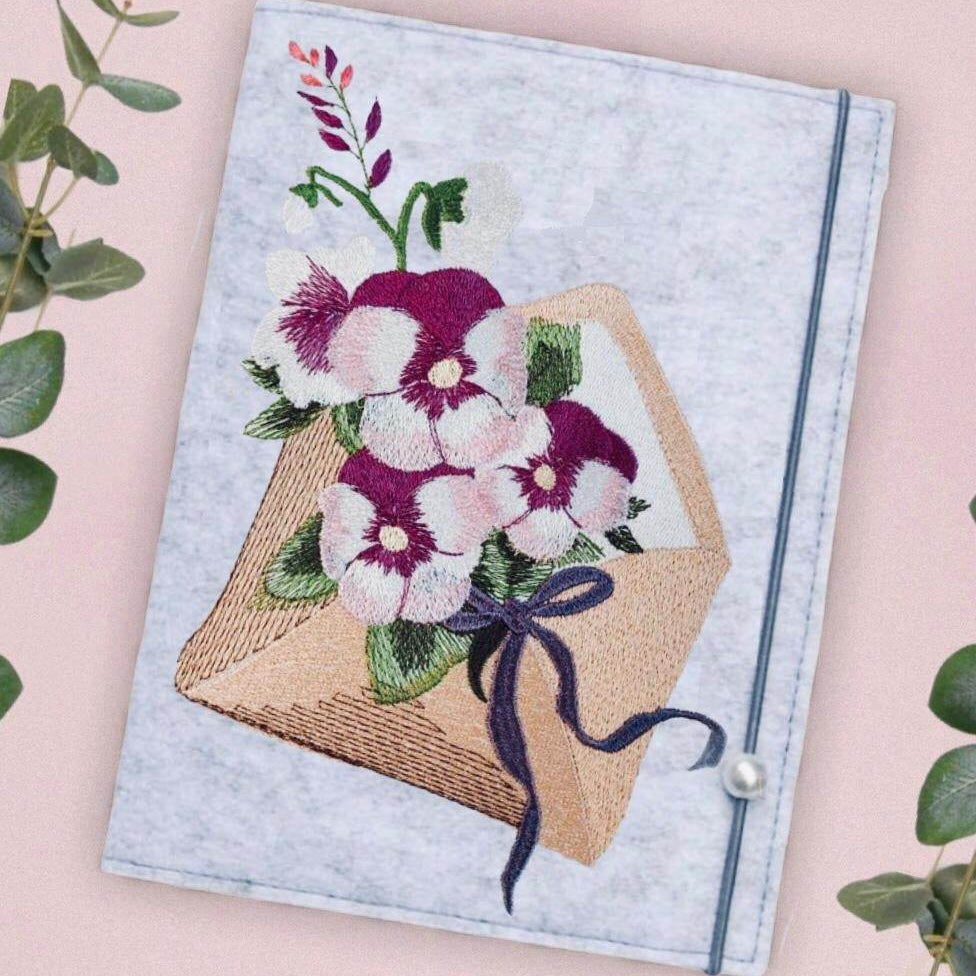 Blumenbrief Stickdatei – Romantisches Umschlag-Motiv mit Blüten - Sewando