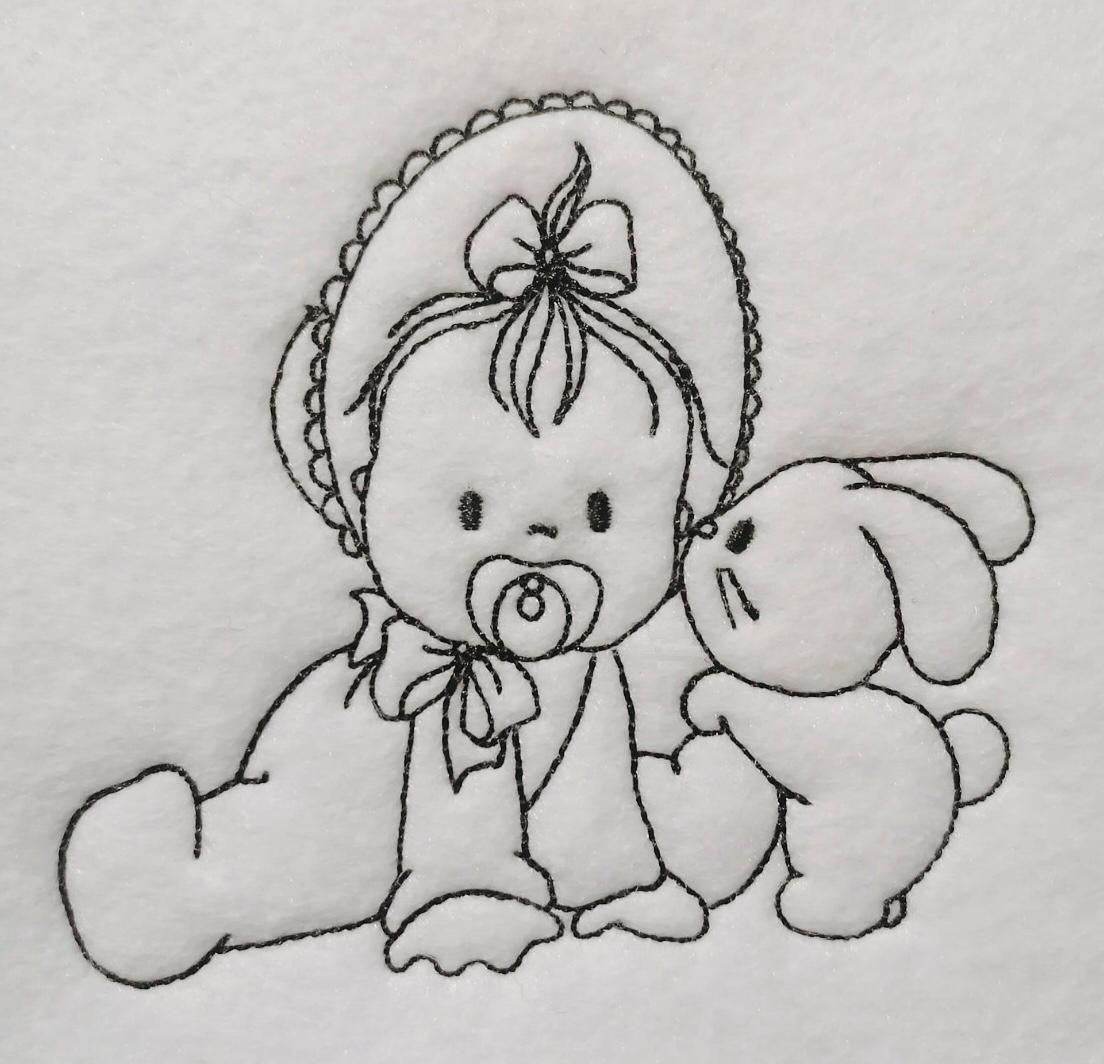 Stickdatei Baby mit Hase – zartes Doodle-Motiv für Geburtsgeschenke - Sewando