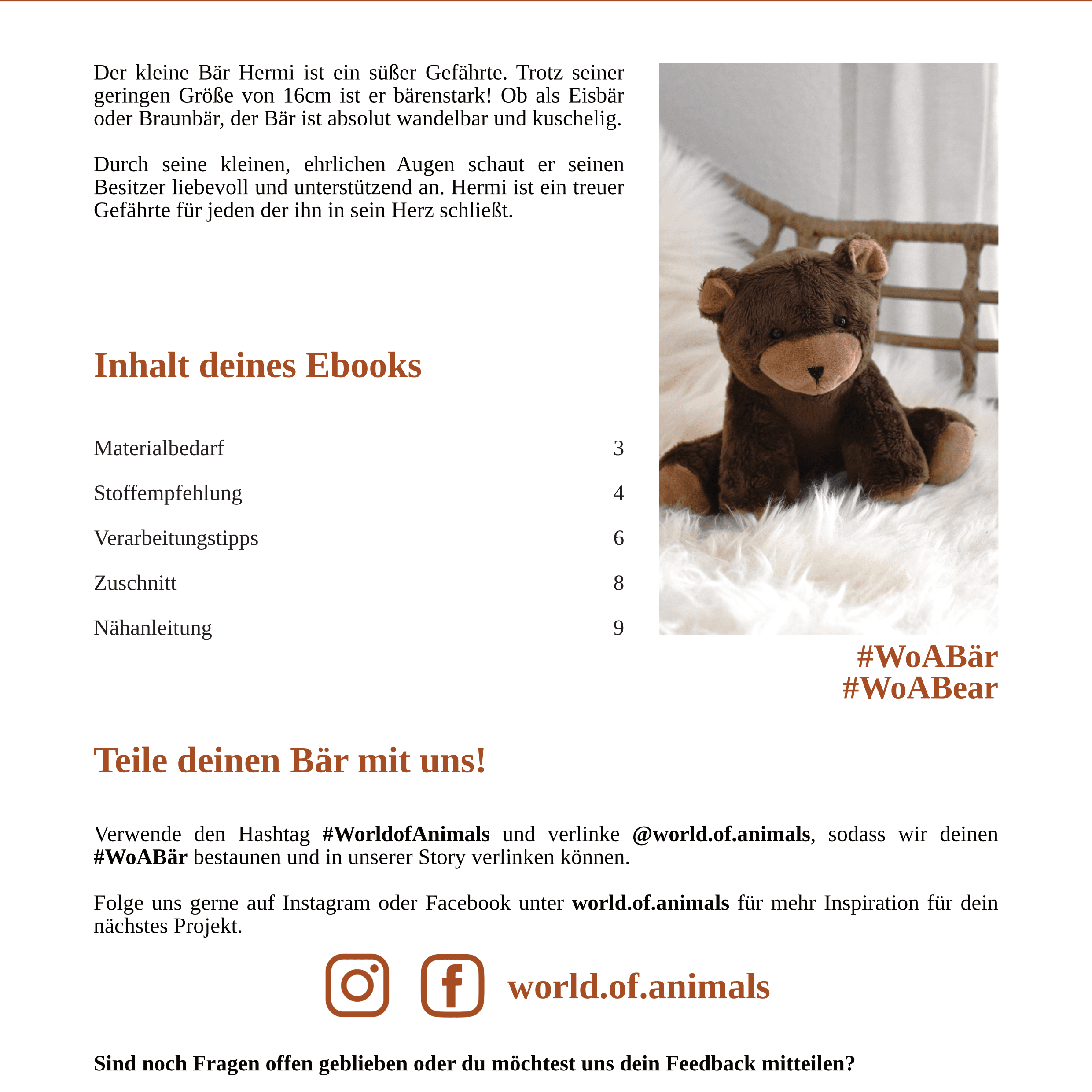 Bär Hermi - PDF Schnittmuster und Nähanleitung - 16cm. - Sewando