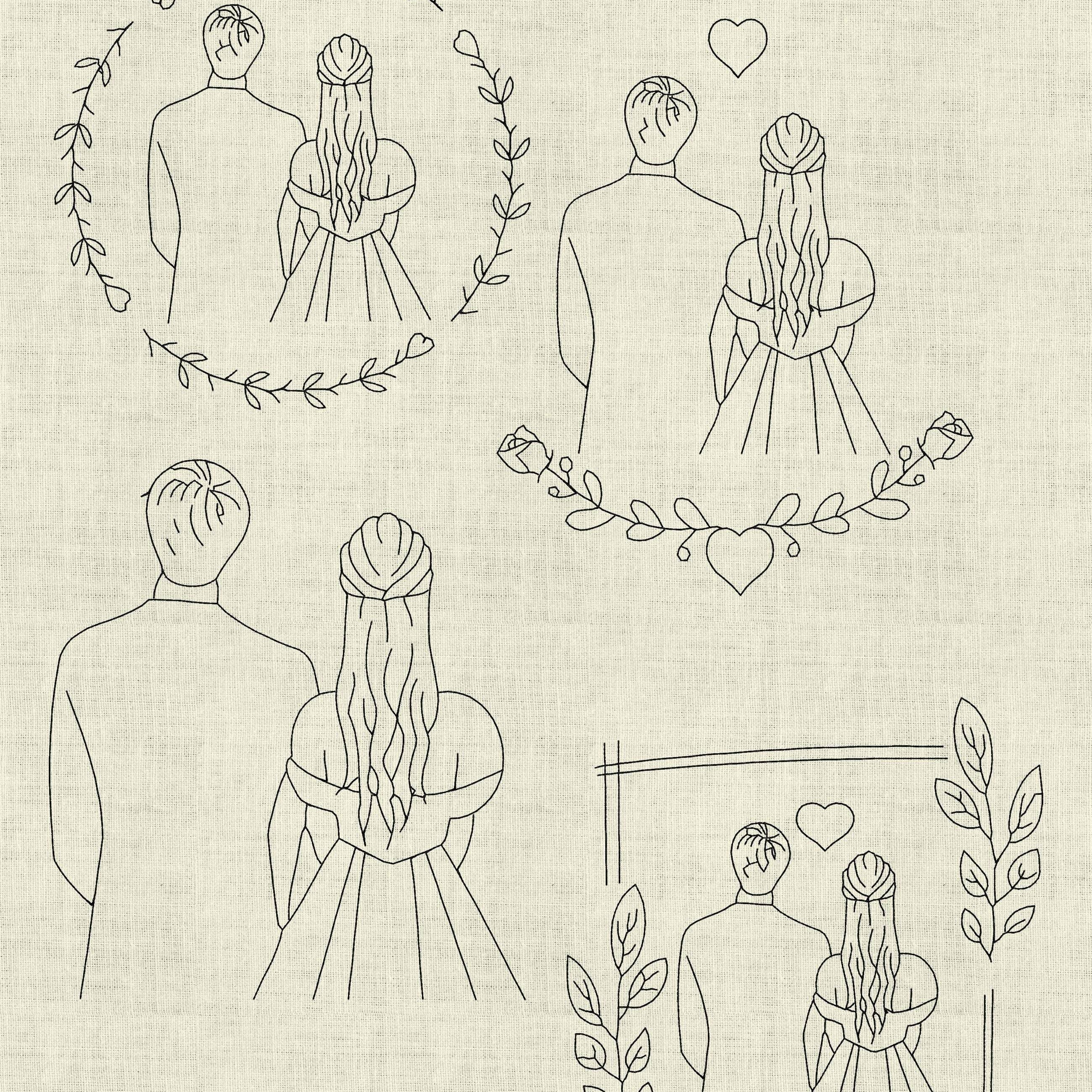 Stickdatei Hochzeit Brautpaar Line Art Set 949 - Sewando