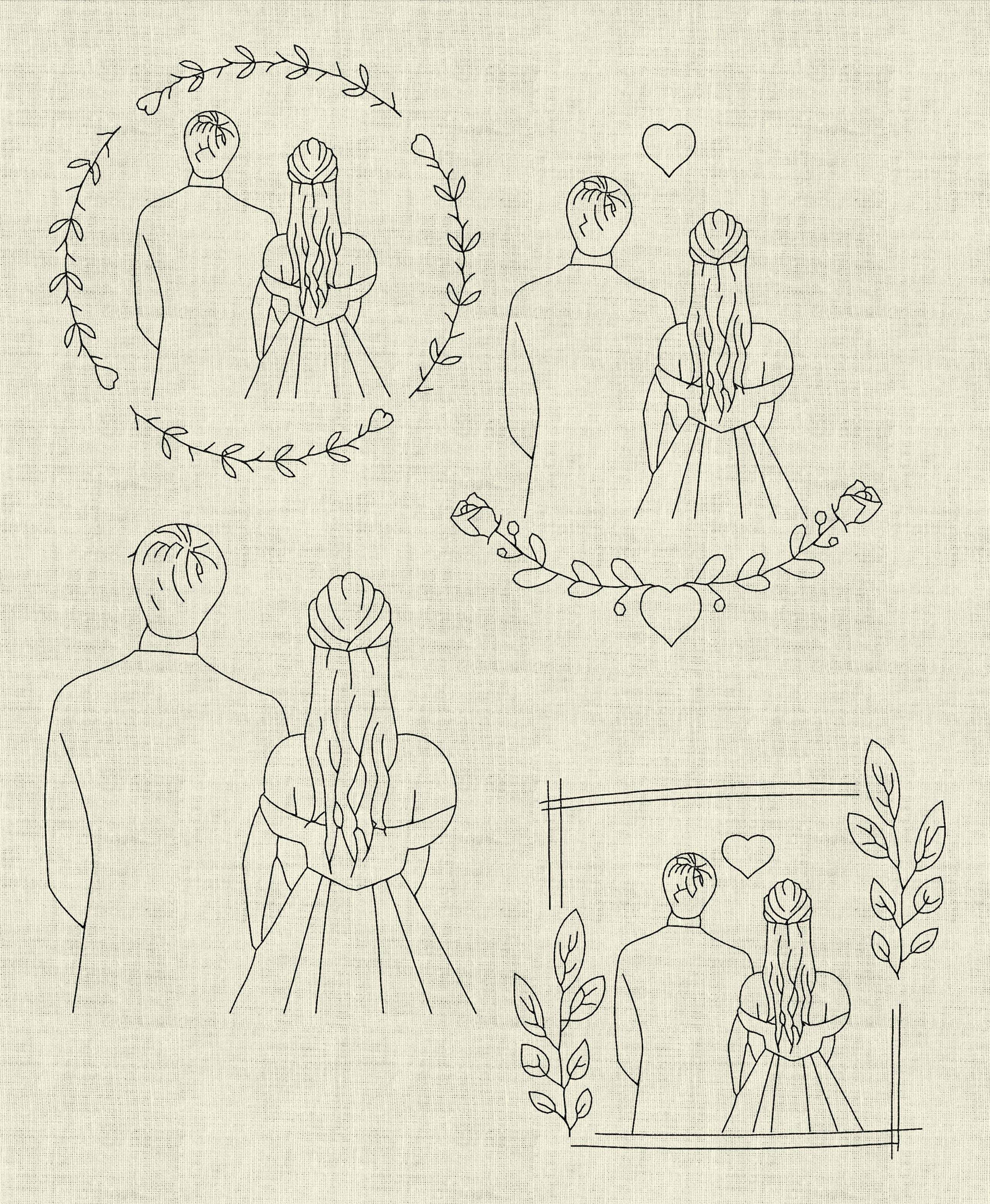 Stickdatei Hochzeit Brautpaar Line Art Set 949 - Sewando