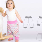 Digitales Baby Schnittmuster Download Haremhose Nähanleitung Mehrere Größenoptionen Neugeborene bis Kleinkind Design Einfache DIY Anleitung Elastischer Bund Detail Bündchen Knöchelstil Perfekte Handgemachte Geschenkidee Komplette Fotoanleitung Paket Handarbeitsprojekt