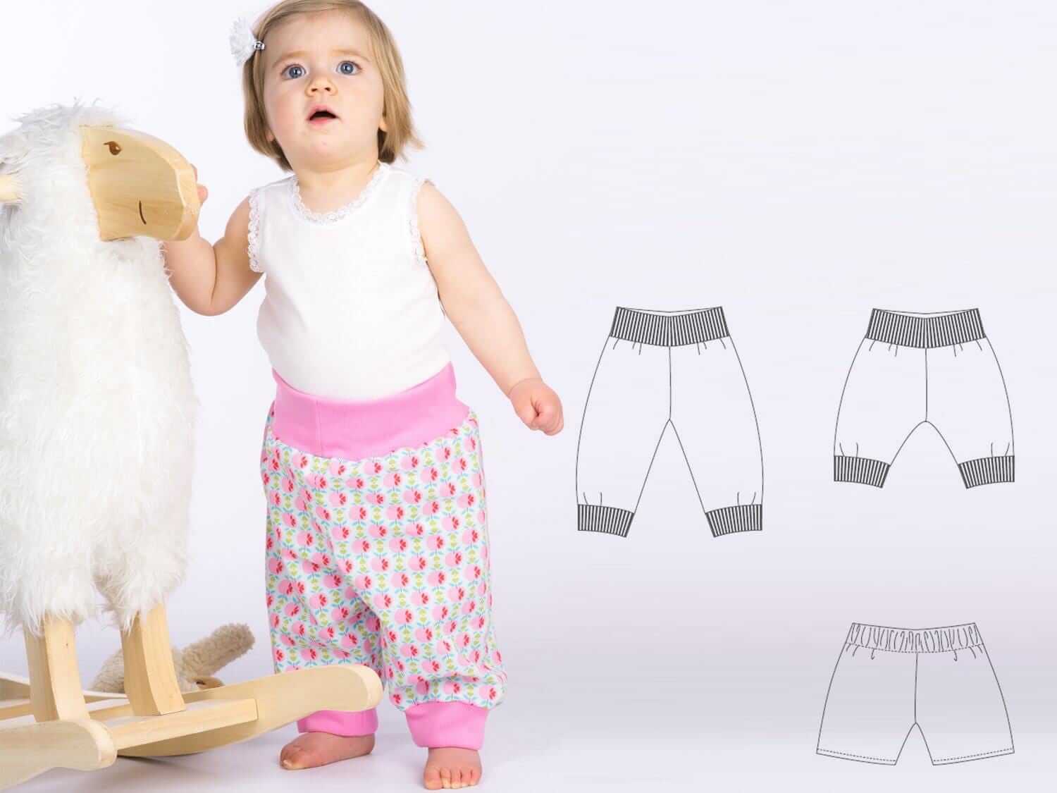 Digitales Baby Schnittmuster Download Haremhose Nähanleitung Mehrere Größenoptionen Neugeborene bis Kleinkind Design Einfache DIY Anleitung Elastischer Bund Detail Bündchen Knöchelstil Perfekte Handgemachte Geschenkidee Komplette Fotoanleitung Paket Handarbeitsprojekt