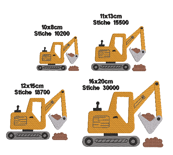 Stickdatei Bagger in vier Größen - Sewando