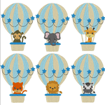 Ballon Tiere Stickdatei mit Elefant und Giraffe im Heißluftballon - Sewando