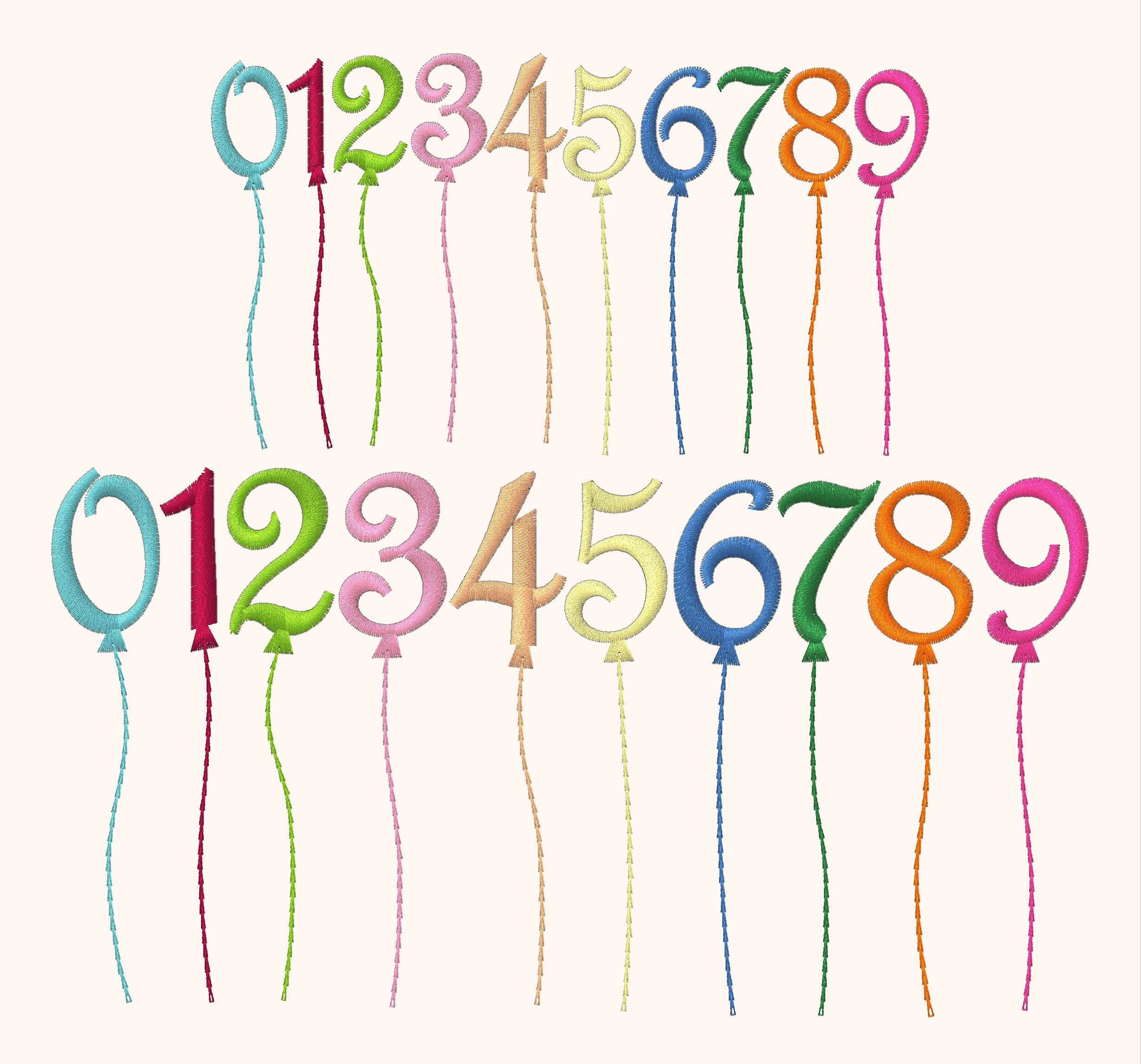 20x Stickdatei Ballonzahlen Satinstick - Sewando