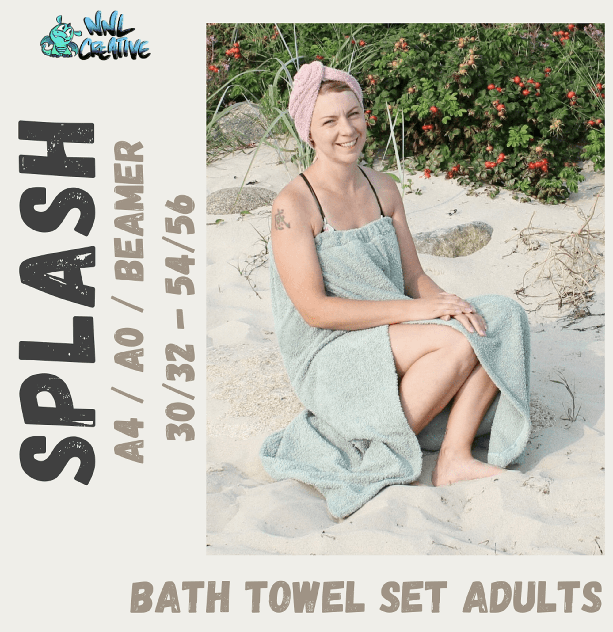 Schnittmuster *Bath Towel Set Splash Adults* Saunakilt, Handtuchturban Gr. 30/32 - 54/56 - Sewando