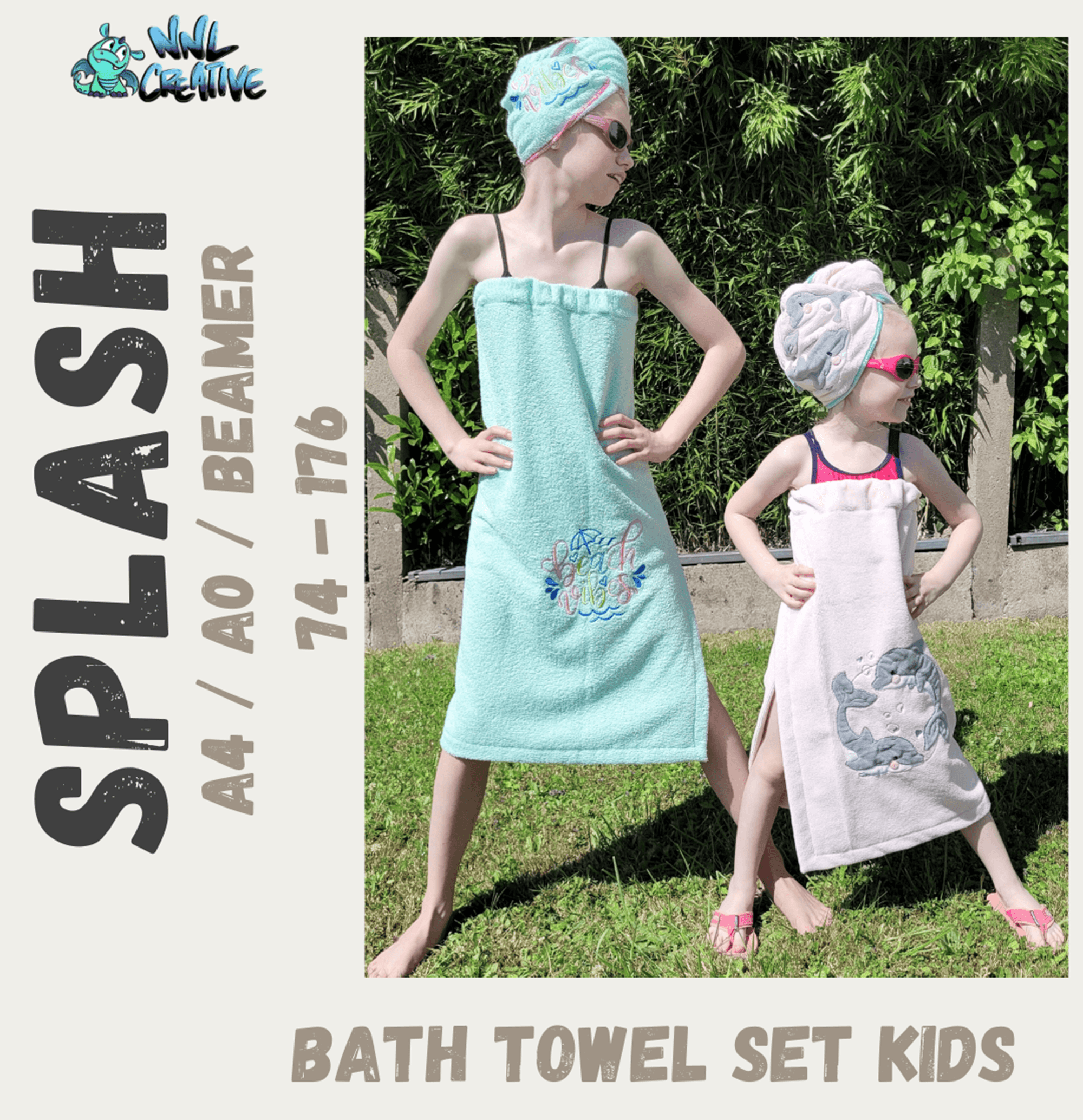 Schnittmuster *Bath Towel Set Splash Kids* Saunakilt, Handtuchturban Gr. 74-176 - Sewando