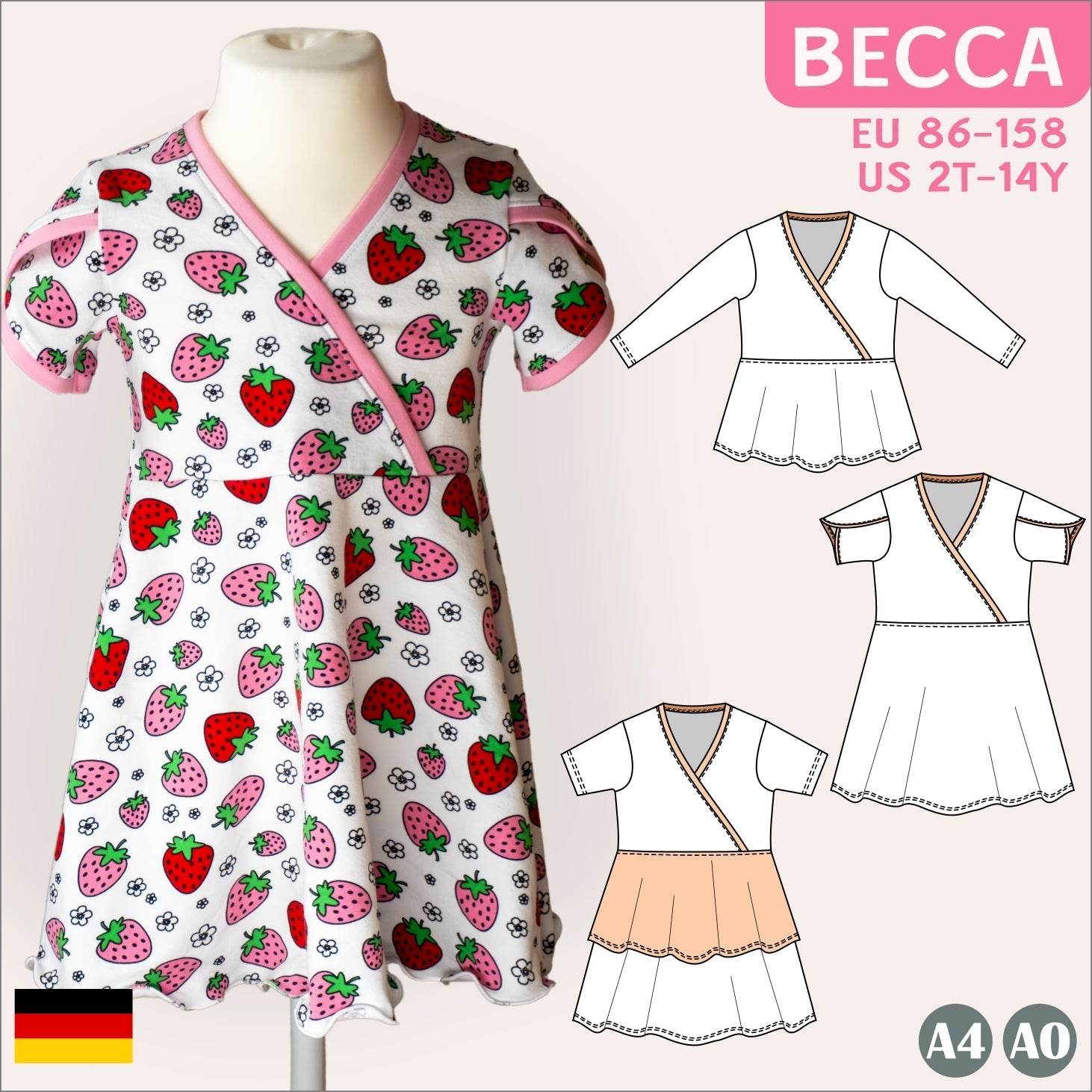 Becca – Kinderkleid oder Shirt mit Wickeloptik aus Jersey Gr. 86-158 - Sewando