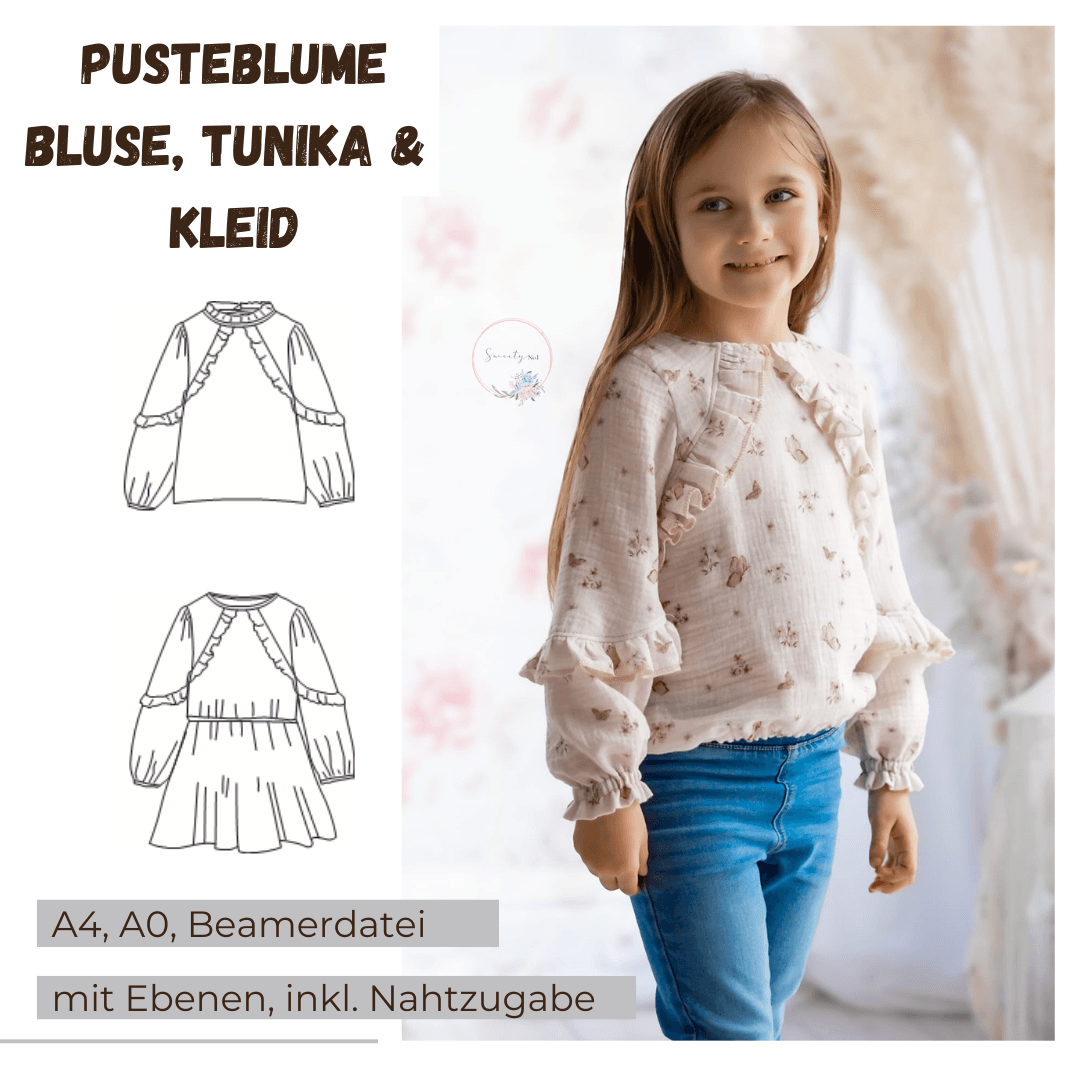 Schnittmuster Pusteblume – Bluse, Tunika & Kleid Größen 86-152 : - Sewando