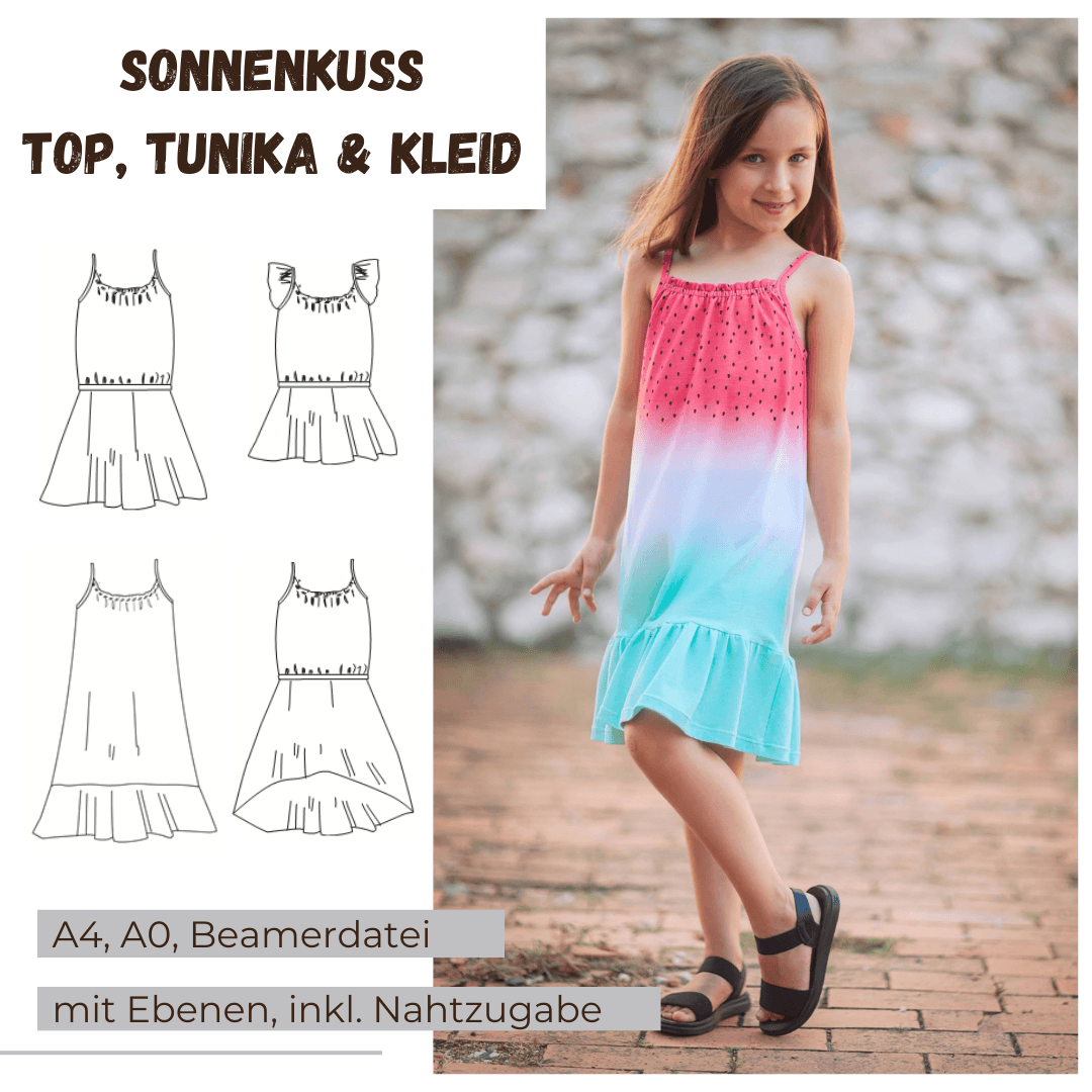 Schnittmuster Sonnenkuss – Oberteil, Tunika oder Kleid Größen 86-152 : - Sewando