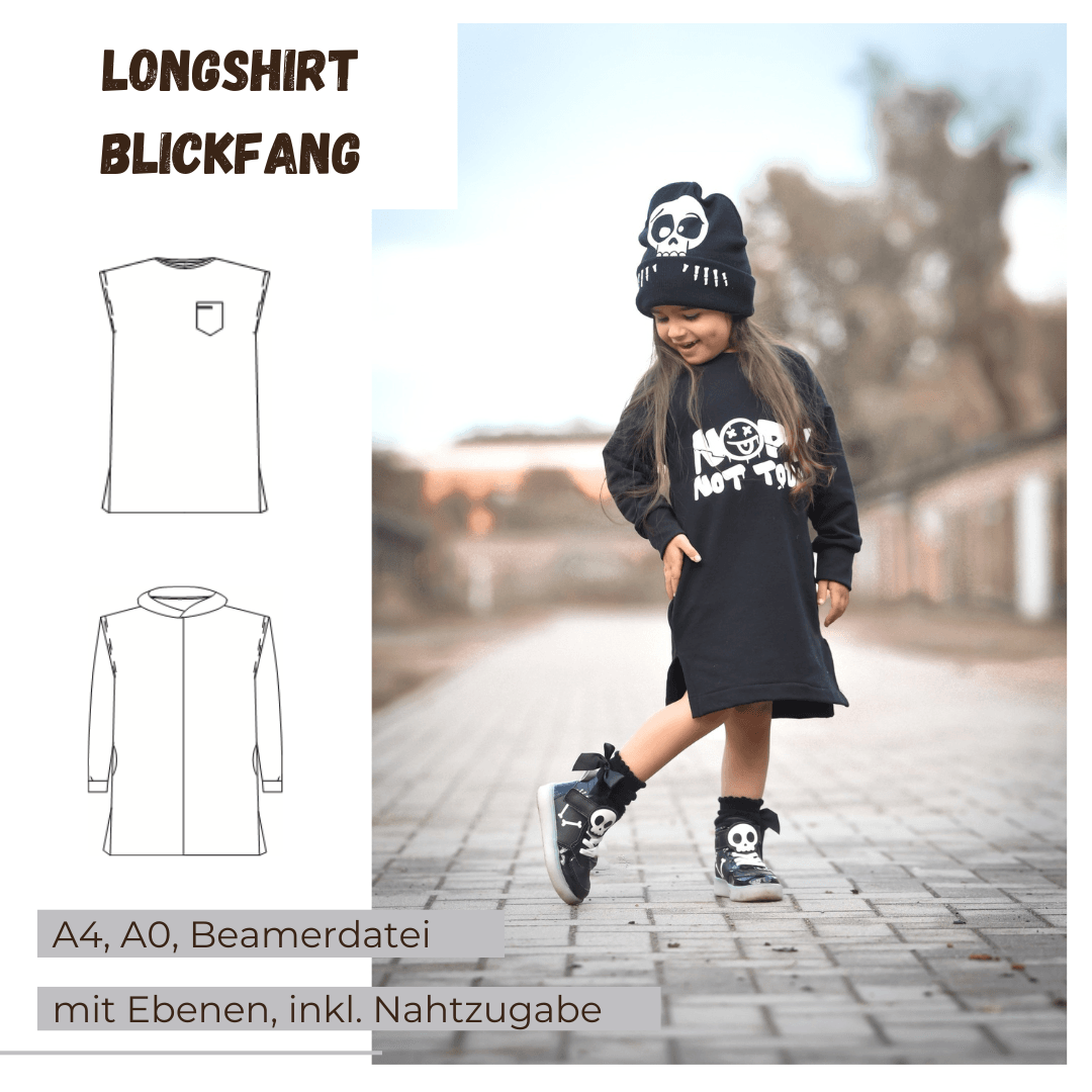 Schnittmuster Blickfang – Longshirt Größen 92-152 - Sewando
