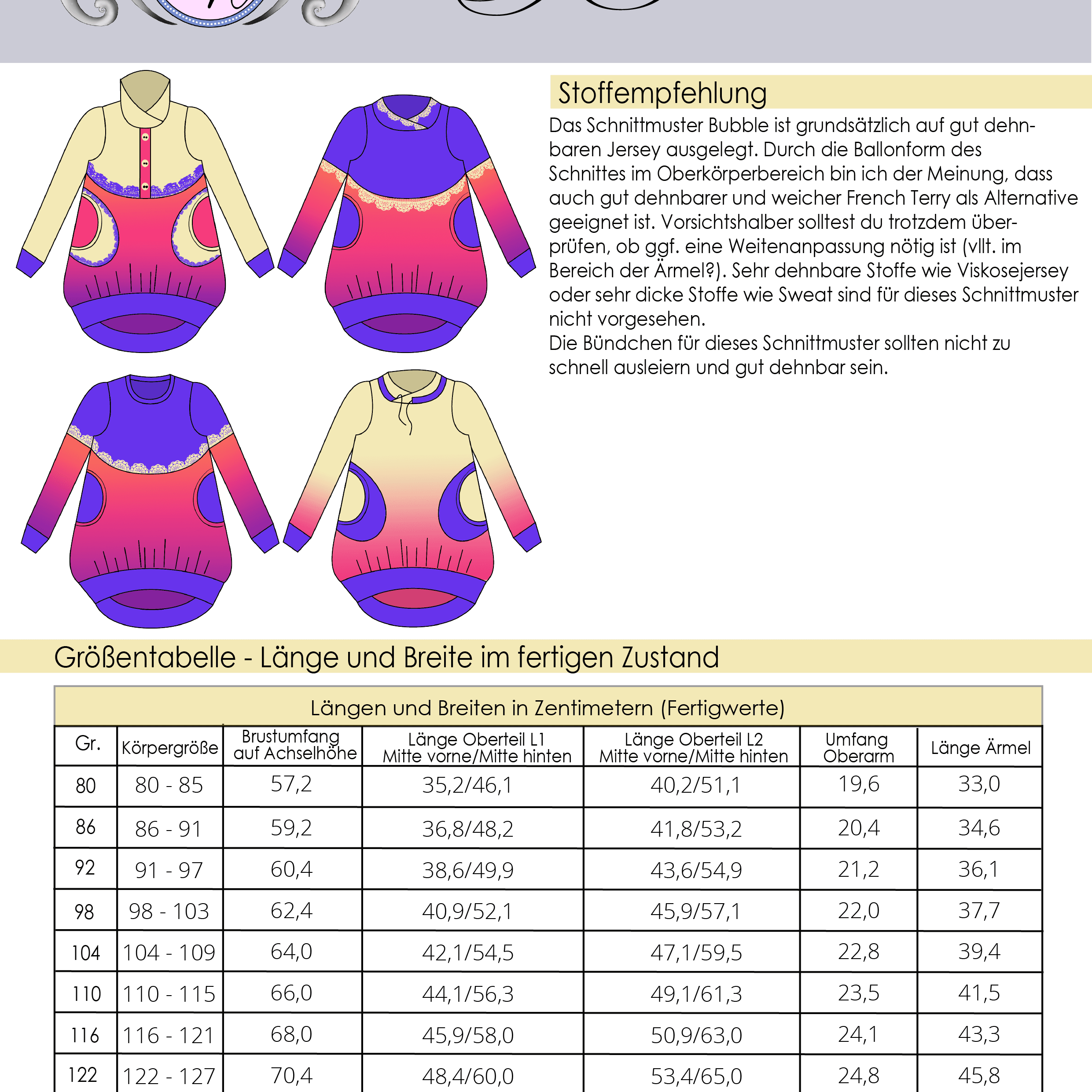 Schnittmuster Hoodie Bubble Gr. 80 bis 152 - Sewando