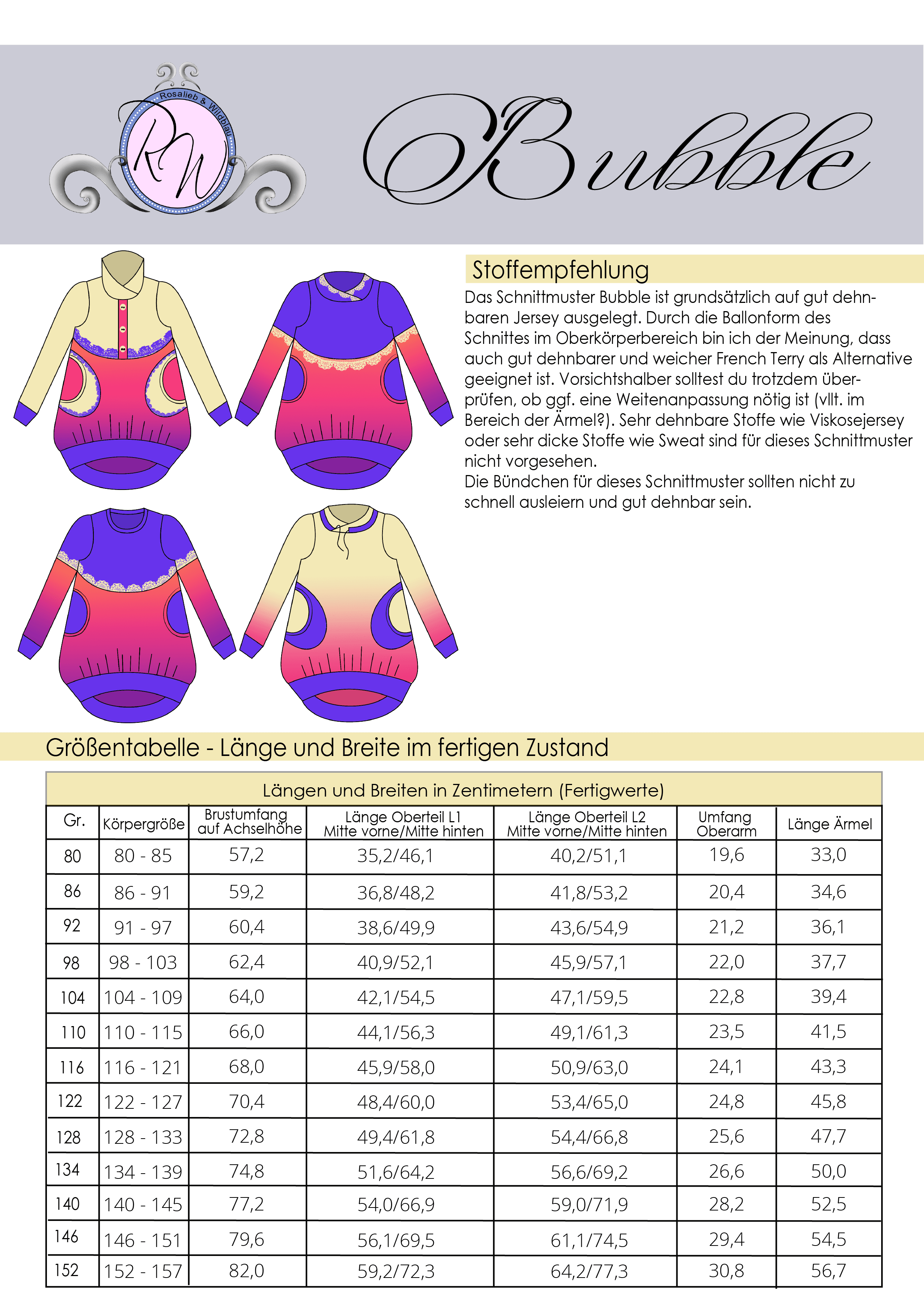 Schnittmuster Hoodie Bubble Gr. 80 bis 152 - Sewando