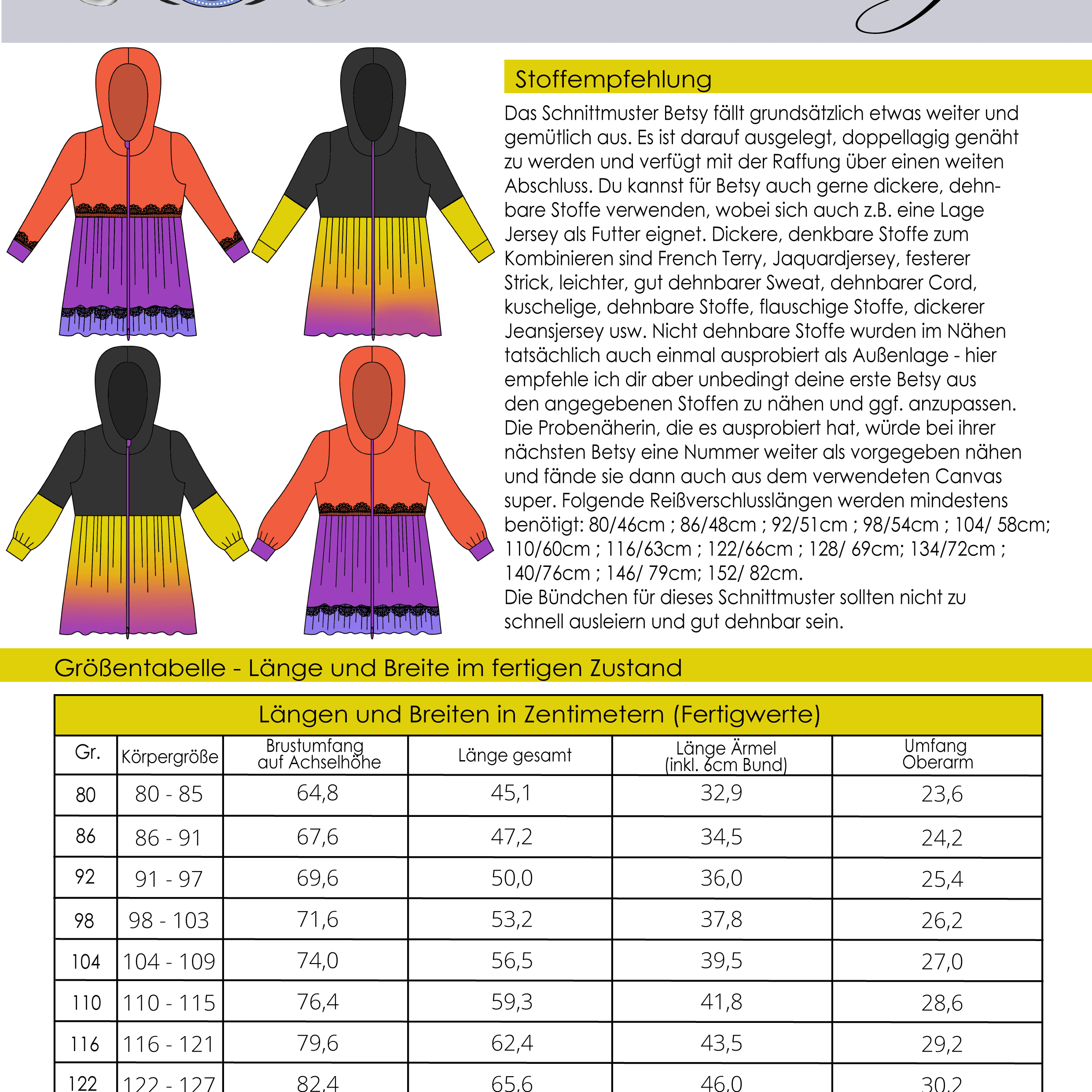 Schnittmuster Betsy Gr. 80 bis 152 - Sewando