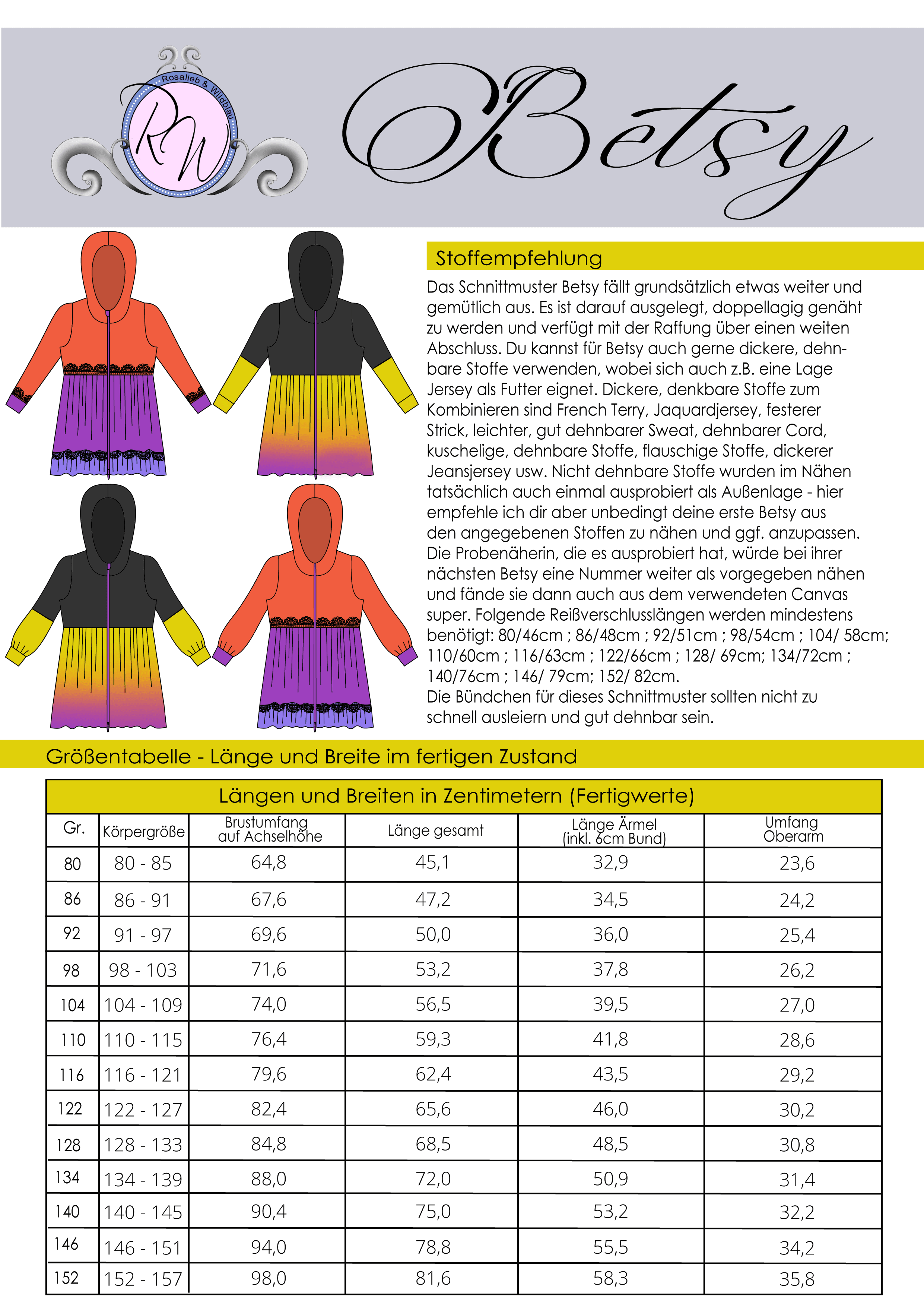 Schnittmuster Betsy Gr. 80 bis 152 - Sewando