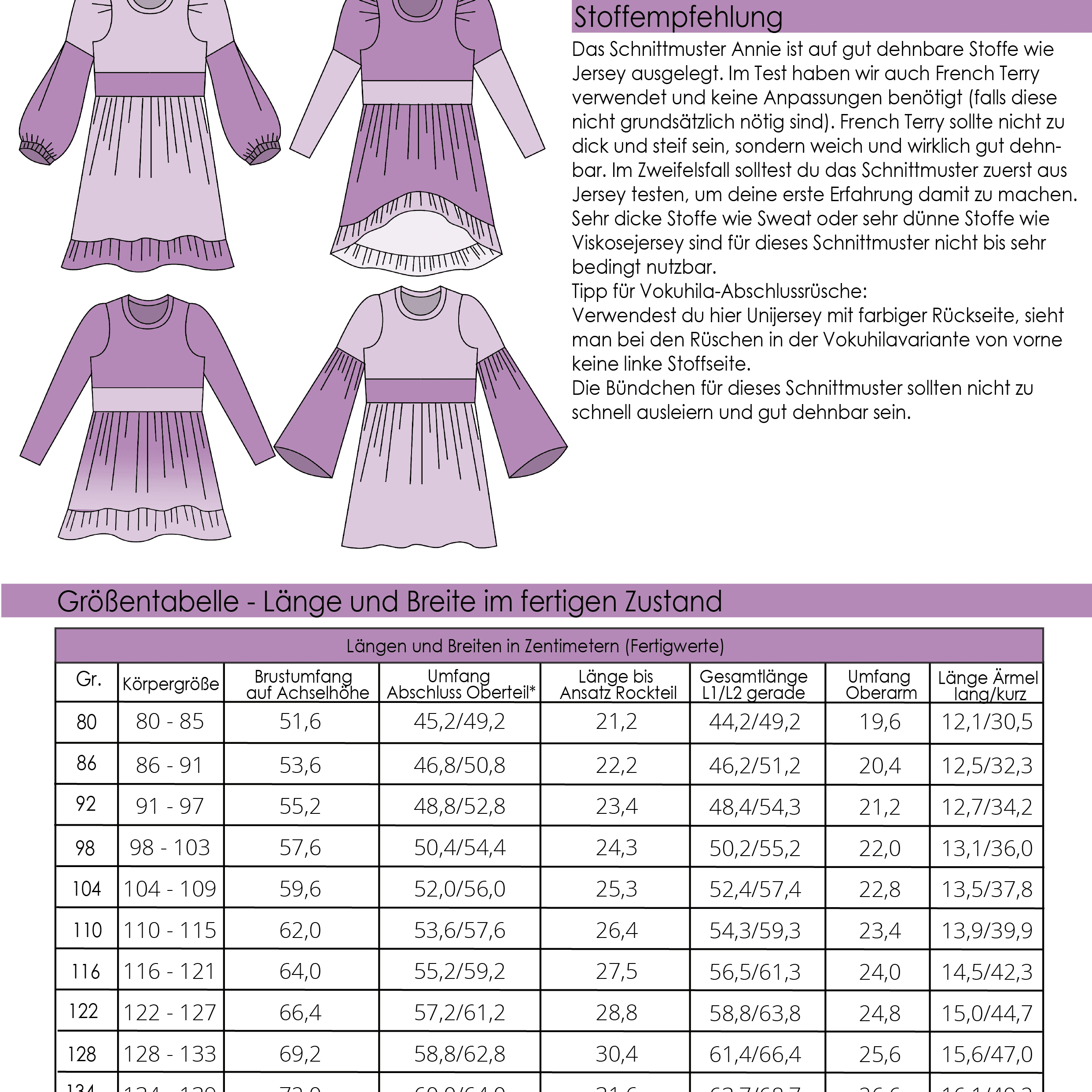 Schnittmuster Annie Tunika/Kurzkleid Gr. 80 bis 152 - Sewando